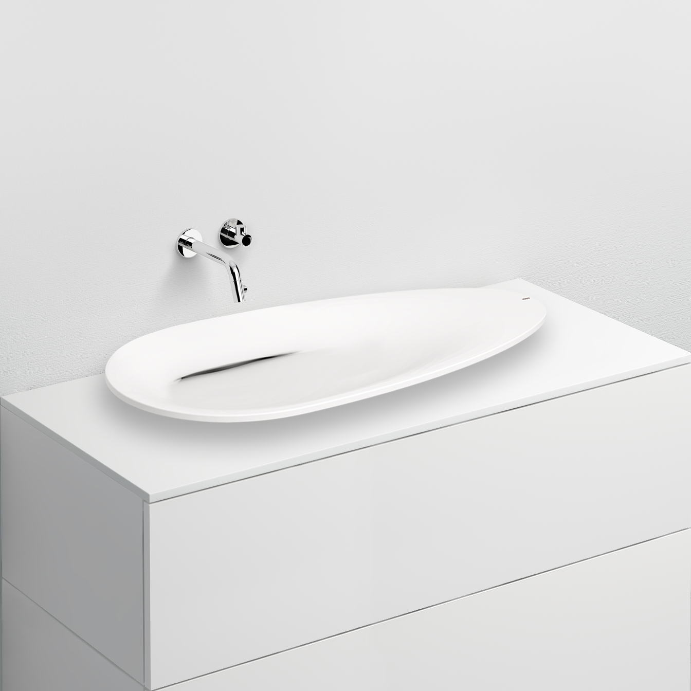 First opzetwastafel, zonder kranenbank, mat wit aluite