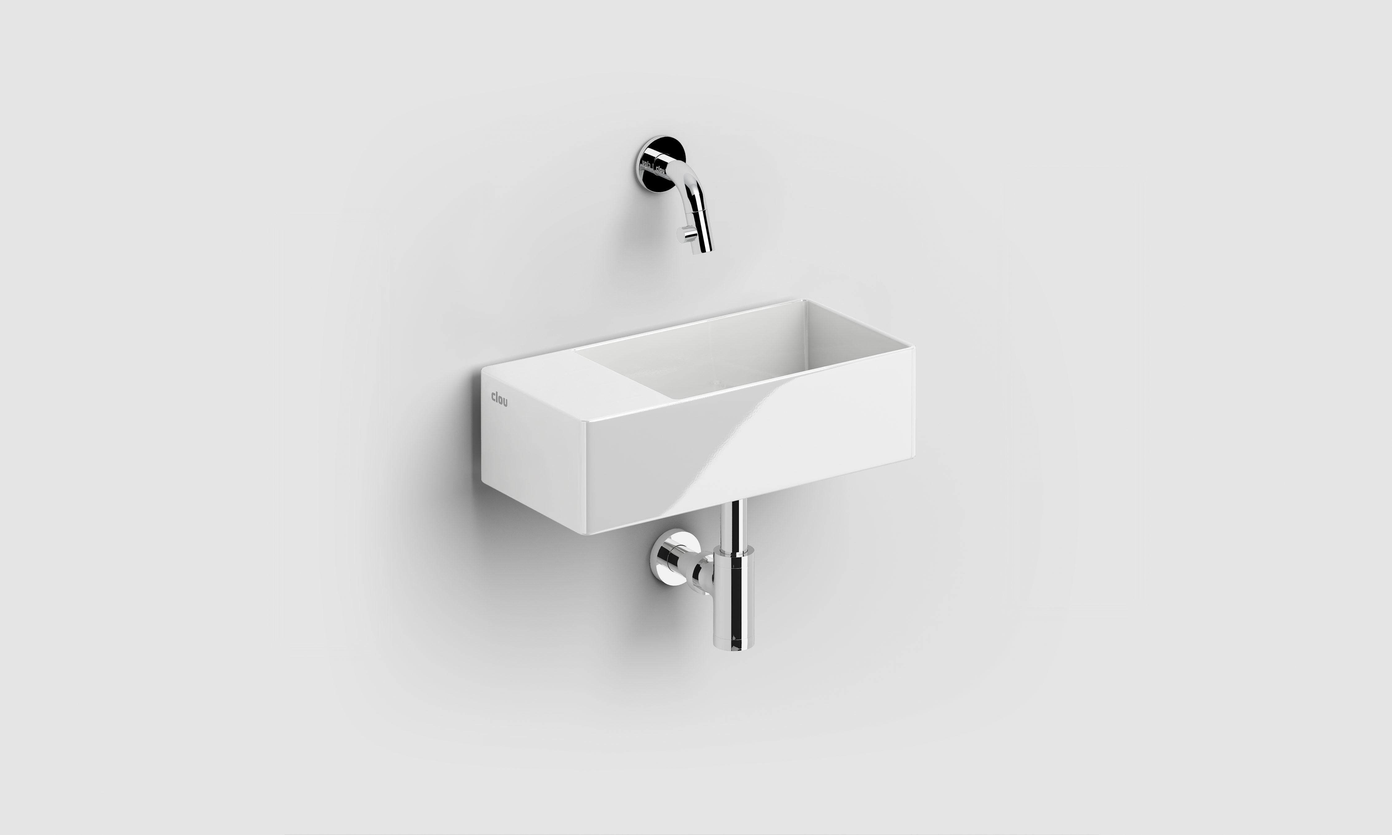 New Flush 3 fontein links, met afvoerplug, zonder kraangat, glanzend wit keramiek