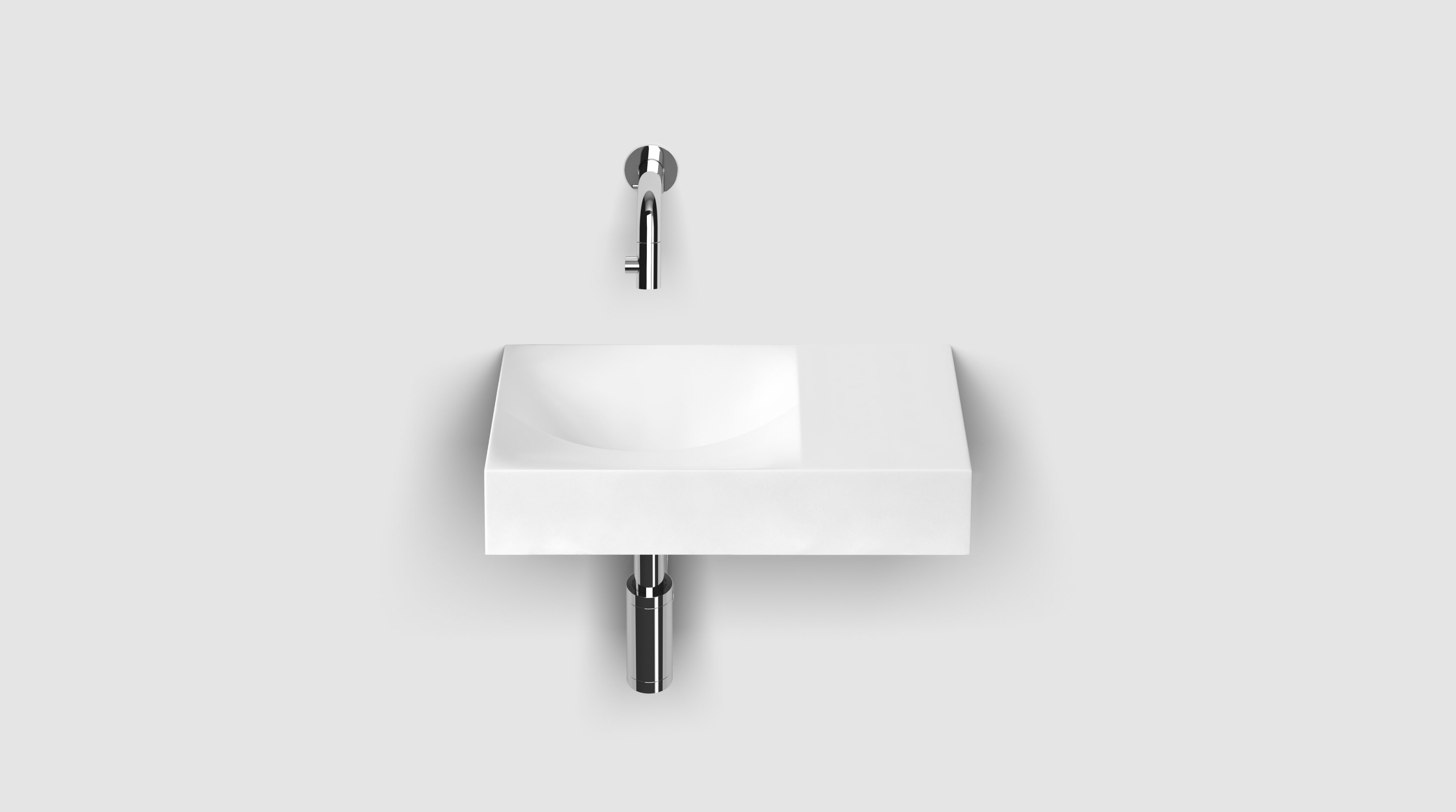 Vale fontein rechts 38cm, met voorbewerkt kraangat, mat wit aluite