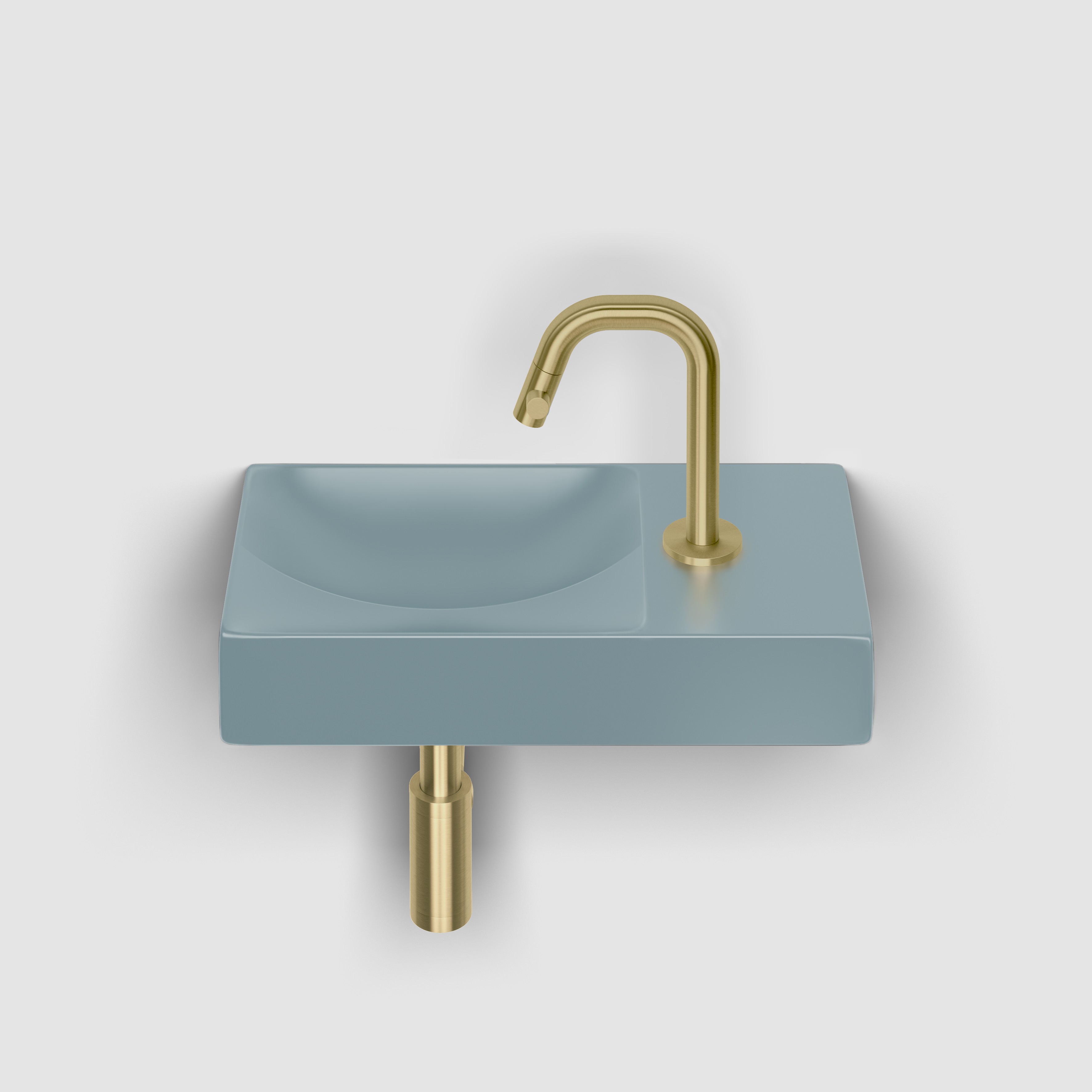 Vale fontein rechts 38cm, met kraangat, mat blauw keramiek