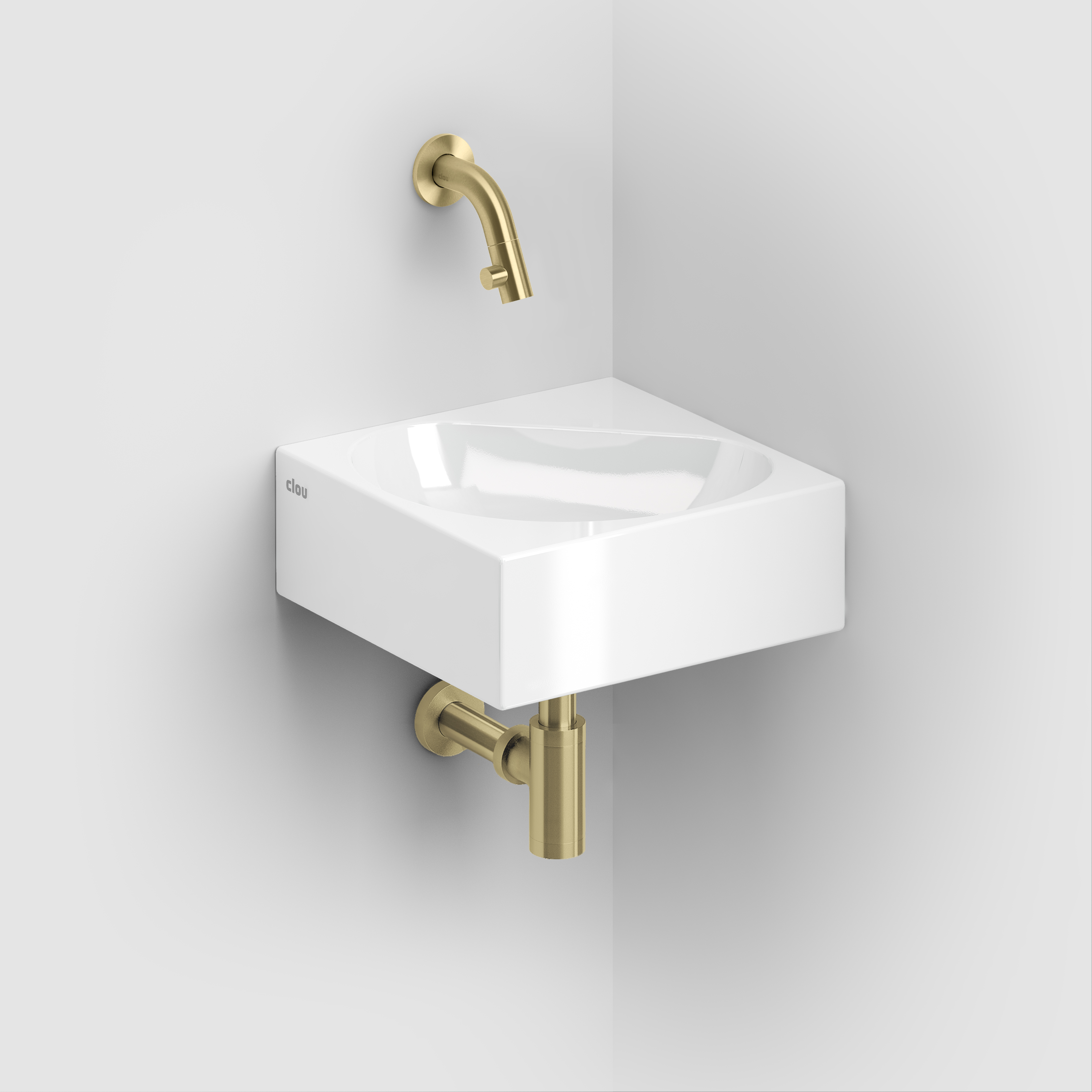 Flush 5 hoekfontein 27cm, zonder kraangat, met plug, wit keramiek