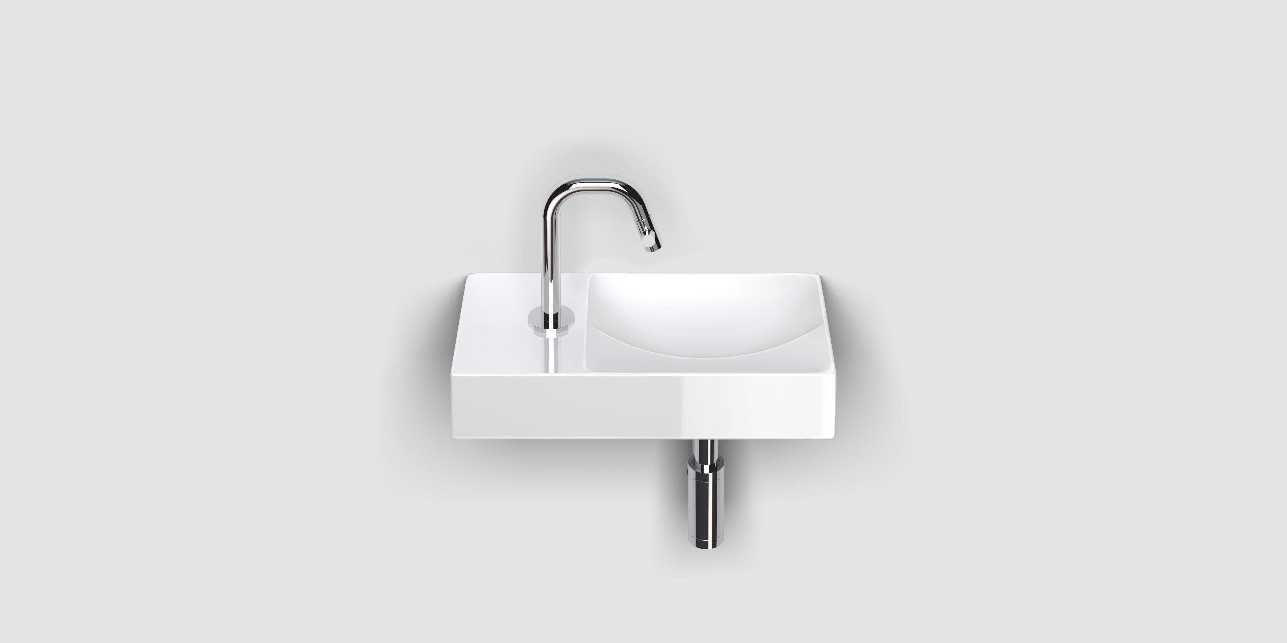 Vale fontein links 38cm, met kraangat, glanzend wit keramiek