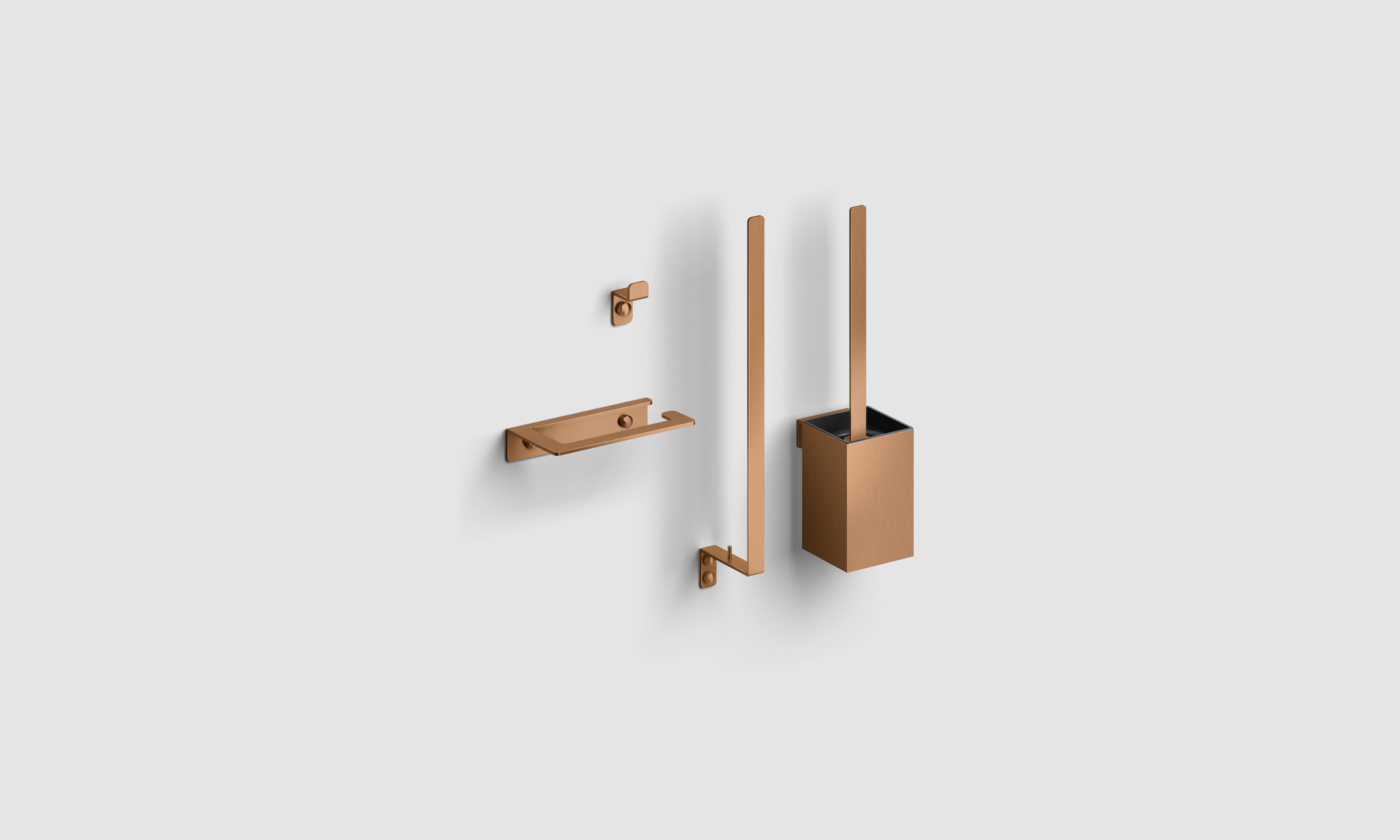 Fold accessoireset bestaande uit toiletborstel, toiletrolhouder, reserverolhouder en kledinghaak, brons geborsteld PVD