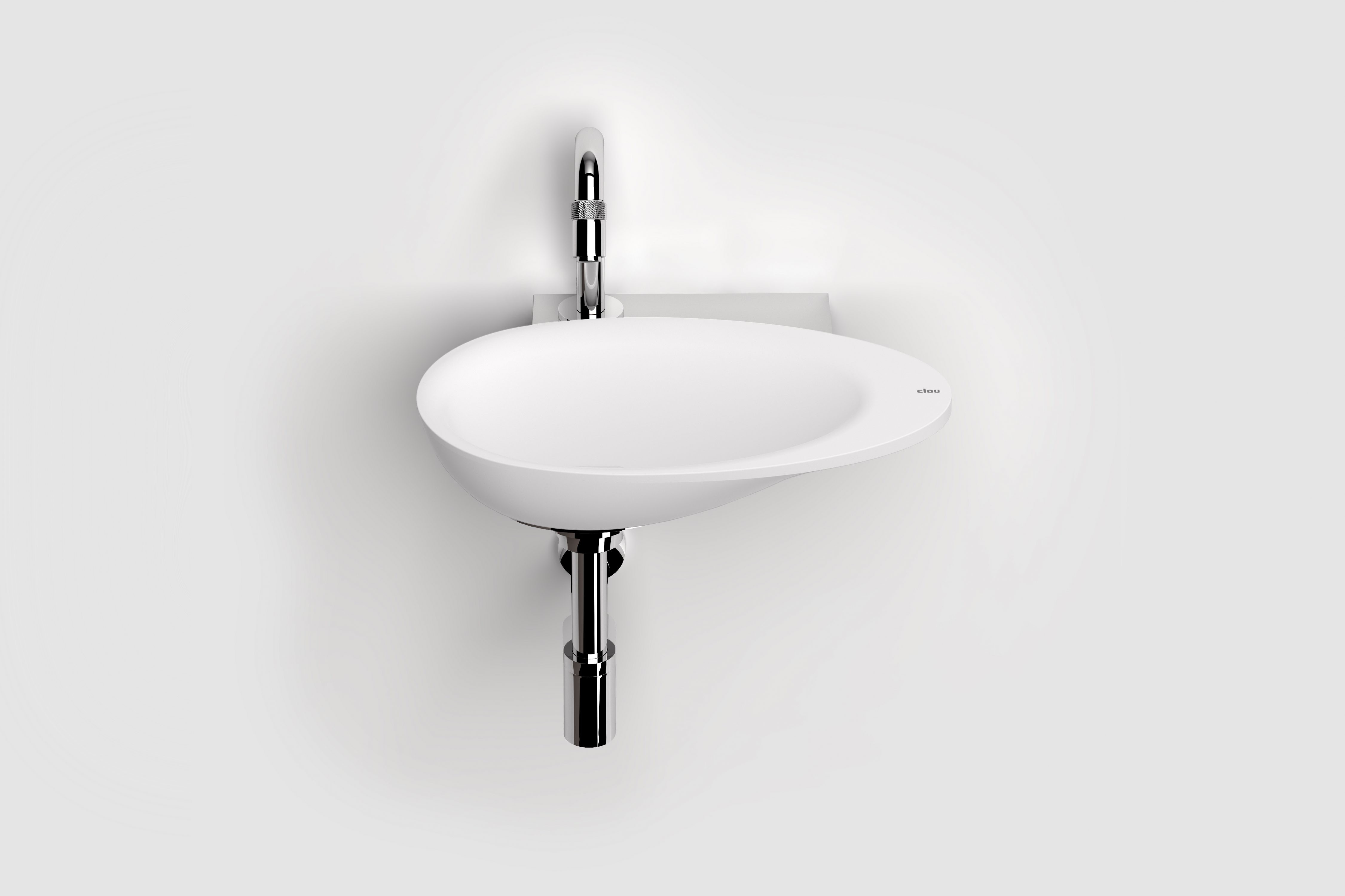First fonteinkom, zonder kranenbank, met afvoerplug in chroom, mat wit aluite