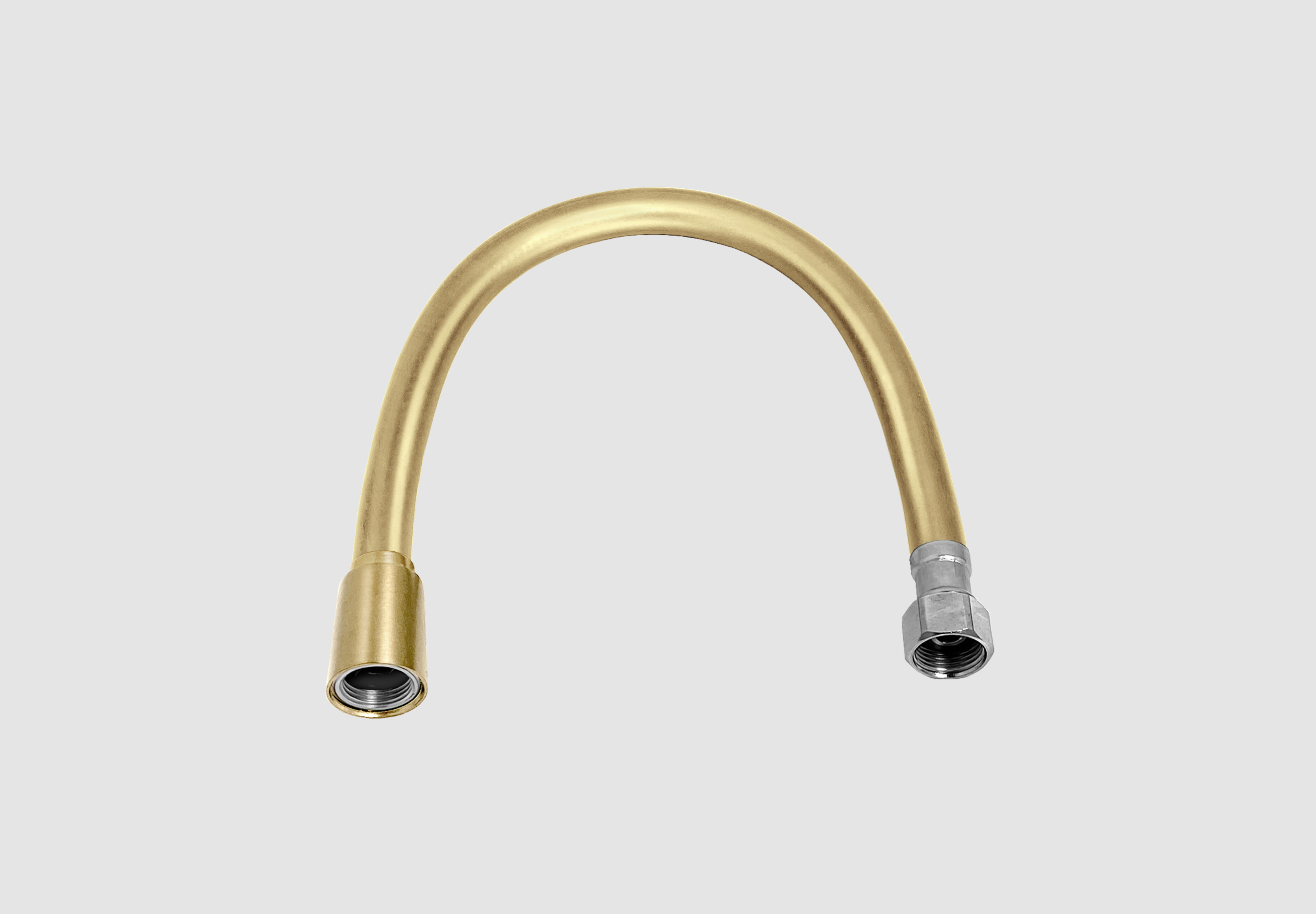 Flexibele aansluitslang 30 cm, pvc glad, 2x 3/8” en 1x 1/2”, goud geborsteld PVD