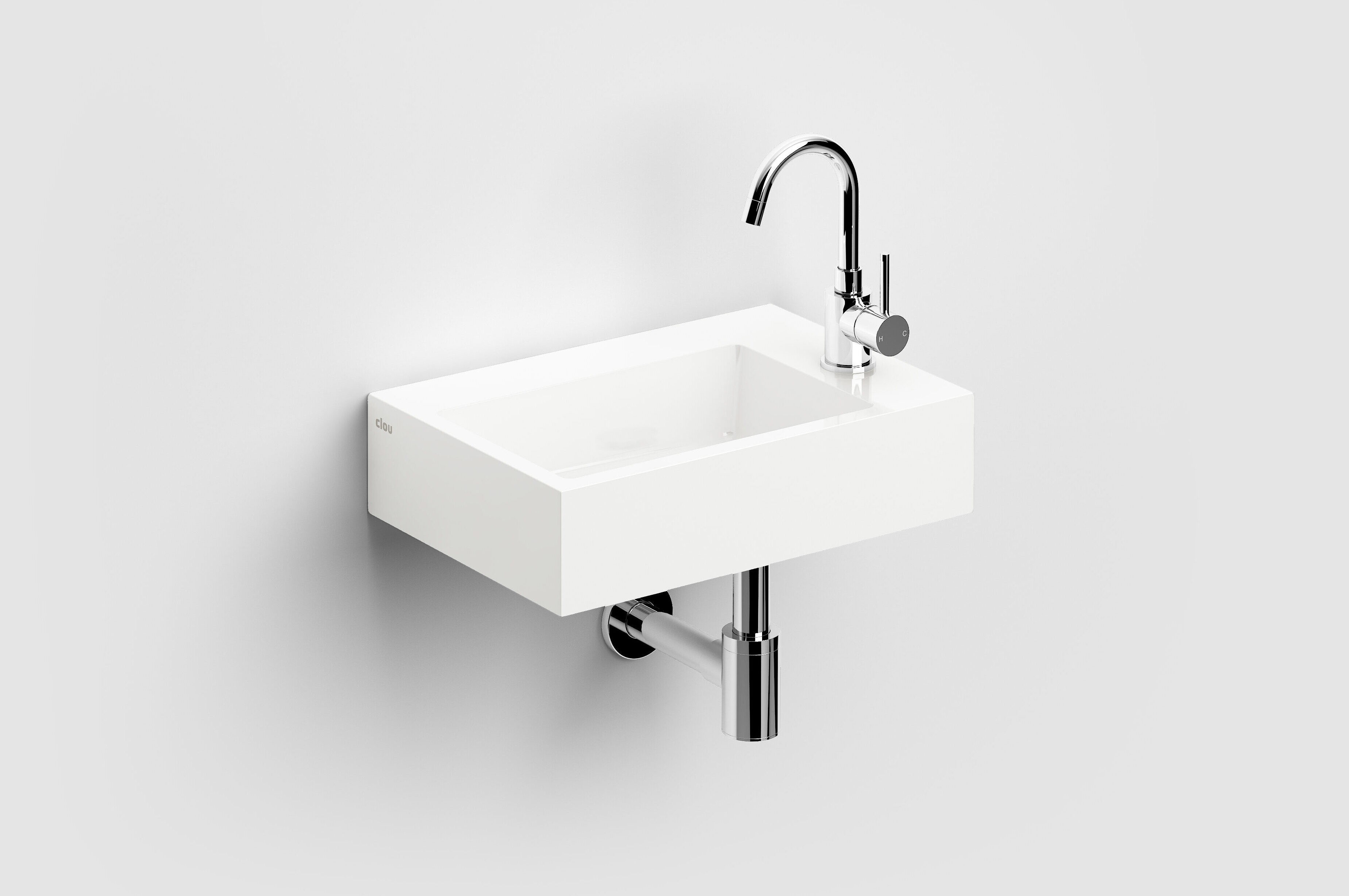 Flush 2 Plus fontein, met voorbewerkt kraangat, zonder afvoerplug, glanzend wit mineral marmer