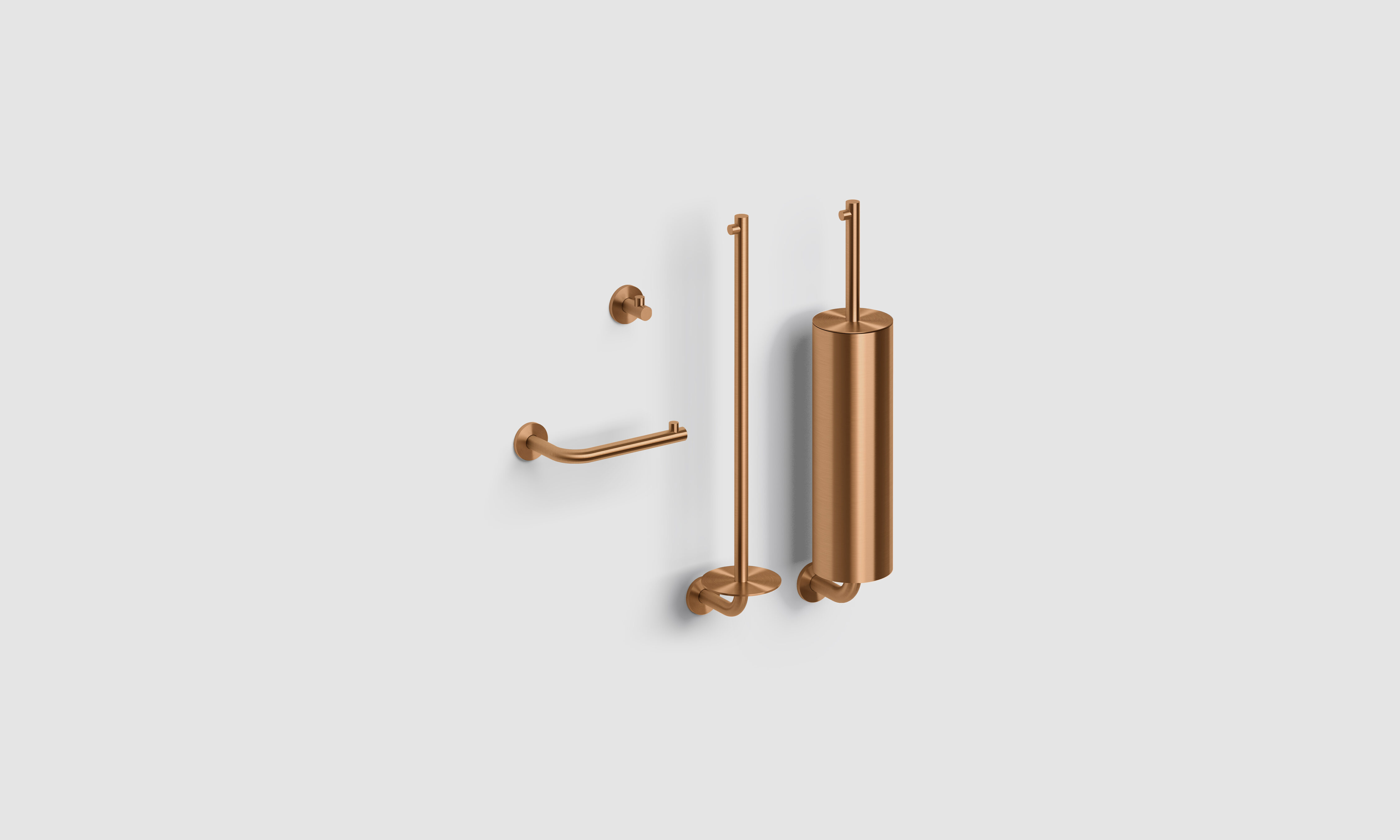 Kaldur toilet accessoireset bestaande uit toiletborstel, toiletrolhouder, reserverolhouder en kledinghaak, brons PVD geborsteld