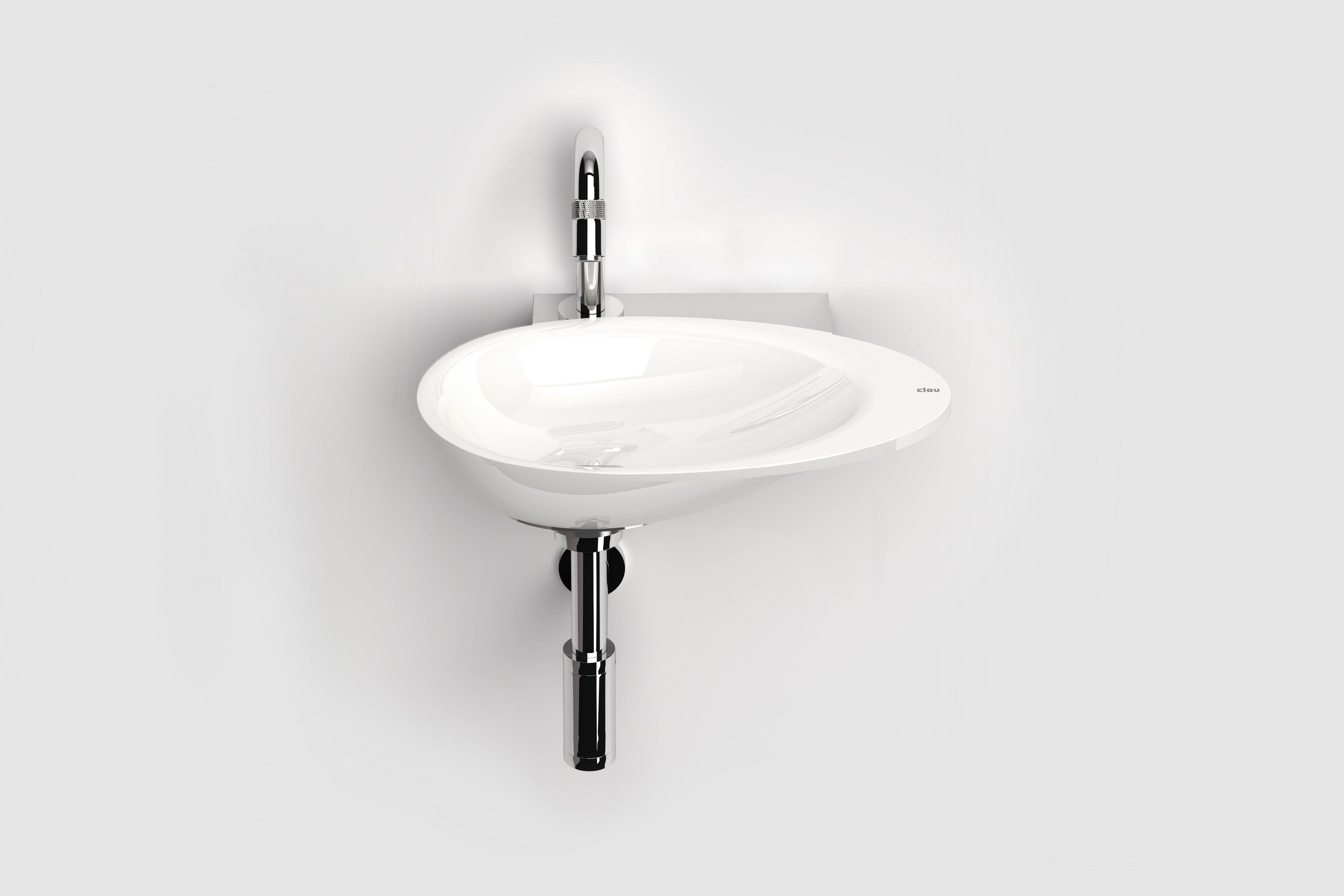 First fonteinkom, zonder kranenbank, met afvoerplug in chroom, glanzend wit mineral marmer