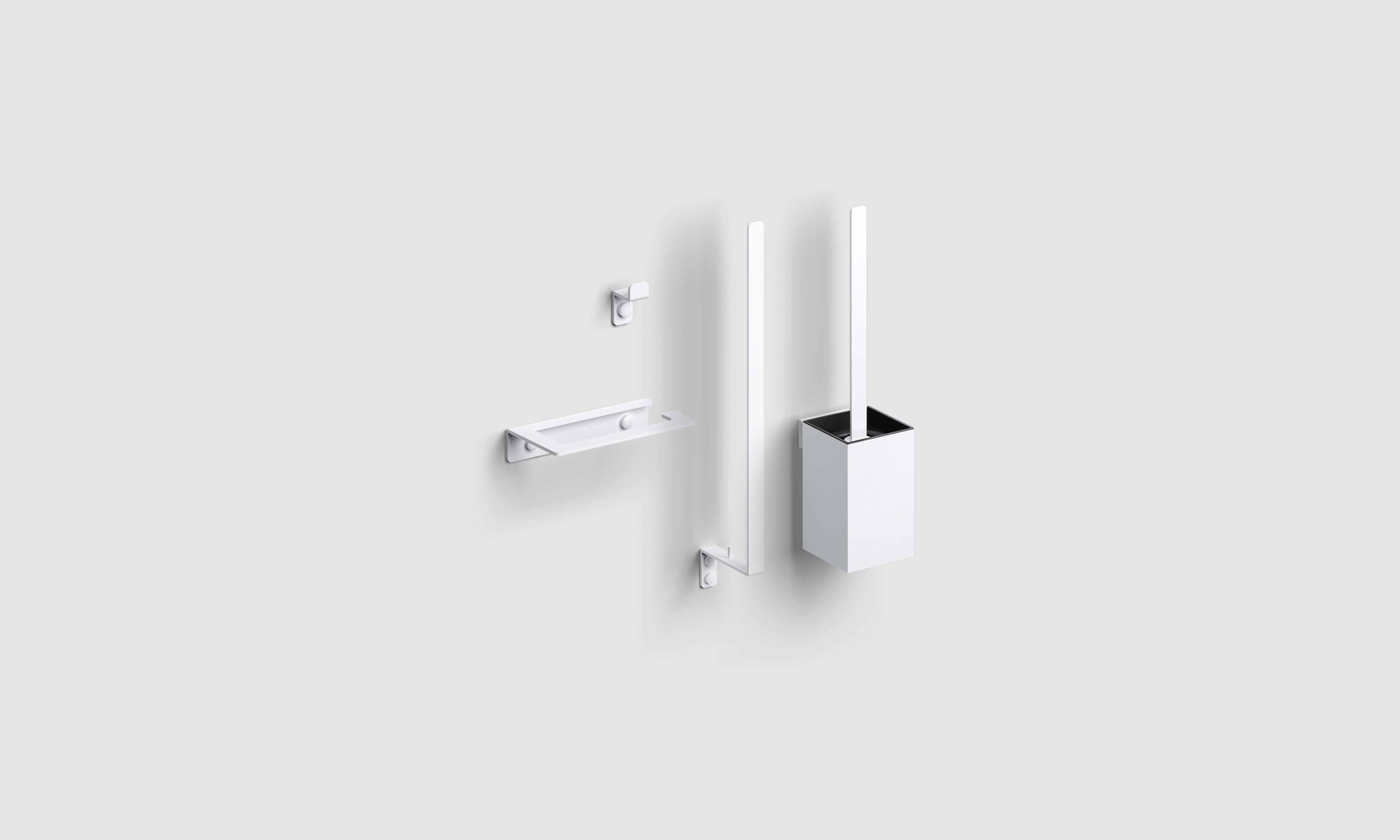 Fold accessoireset bestaande uit toiletborstel, toiletrolhouder, reserverolhouder en kledinghaak, mat wit