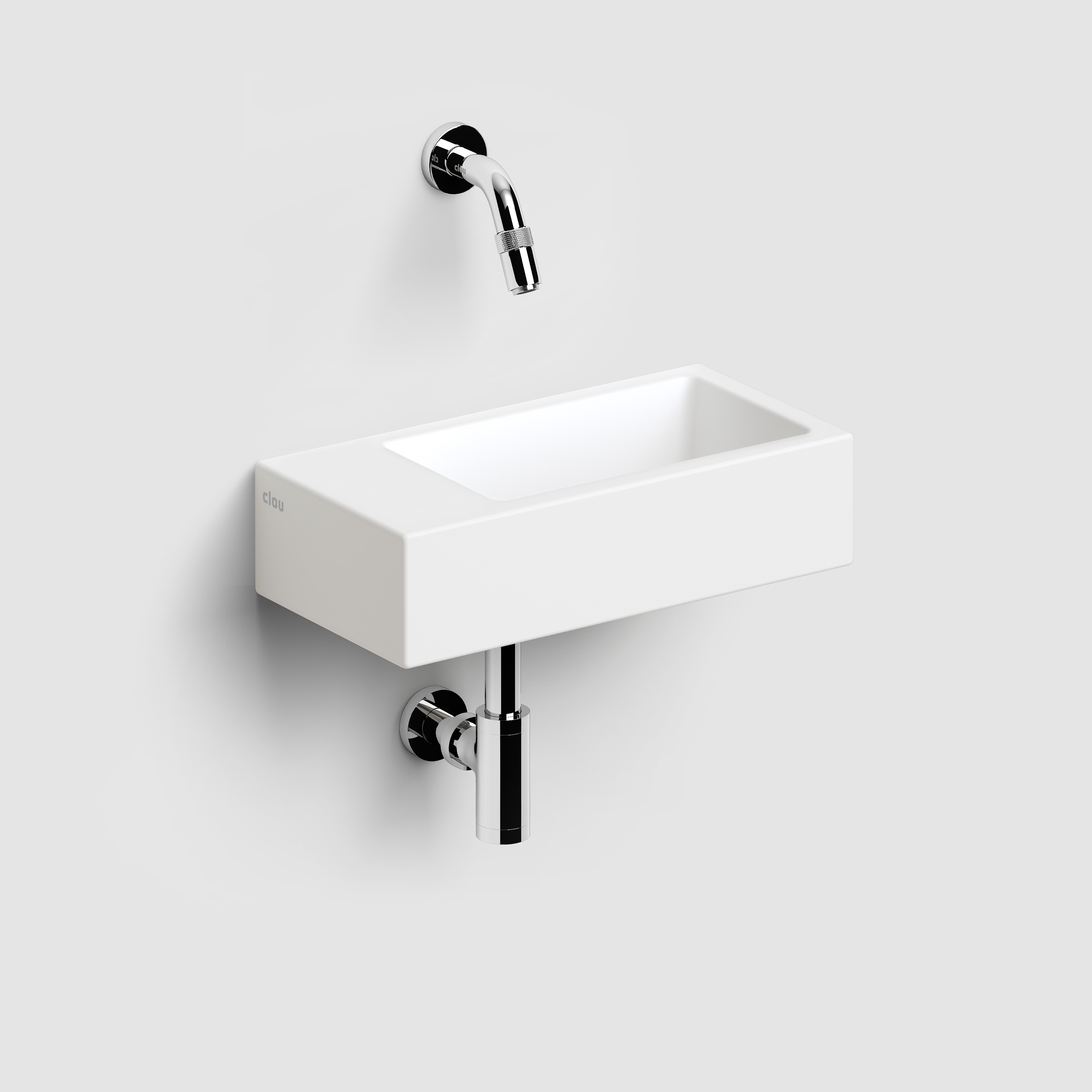 Flush 3 fontein 36cm, zonder kraangat, links, met afvoerplug, mat wit keramiek