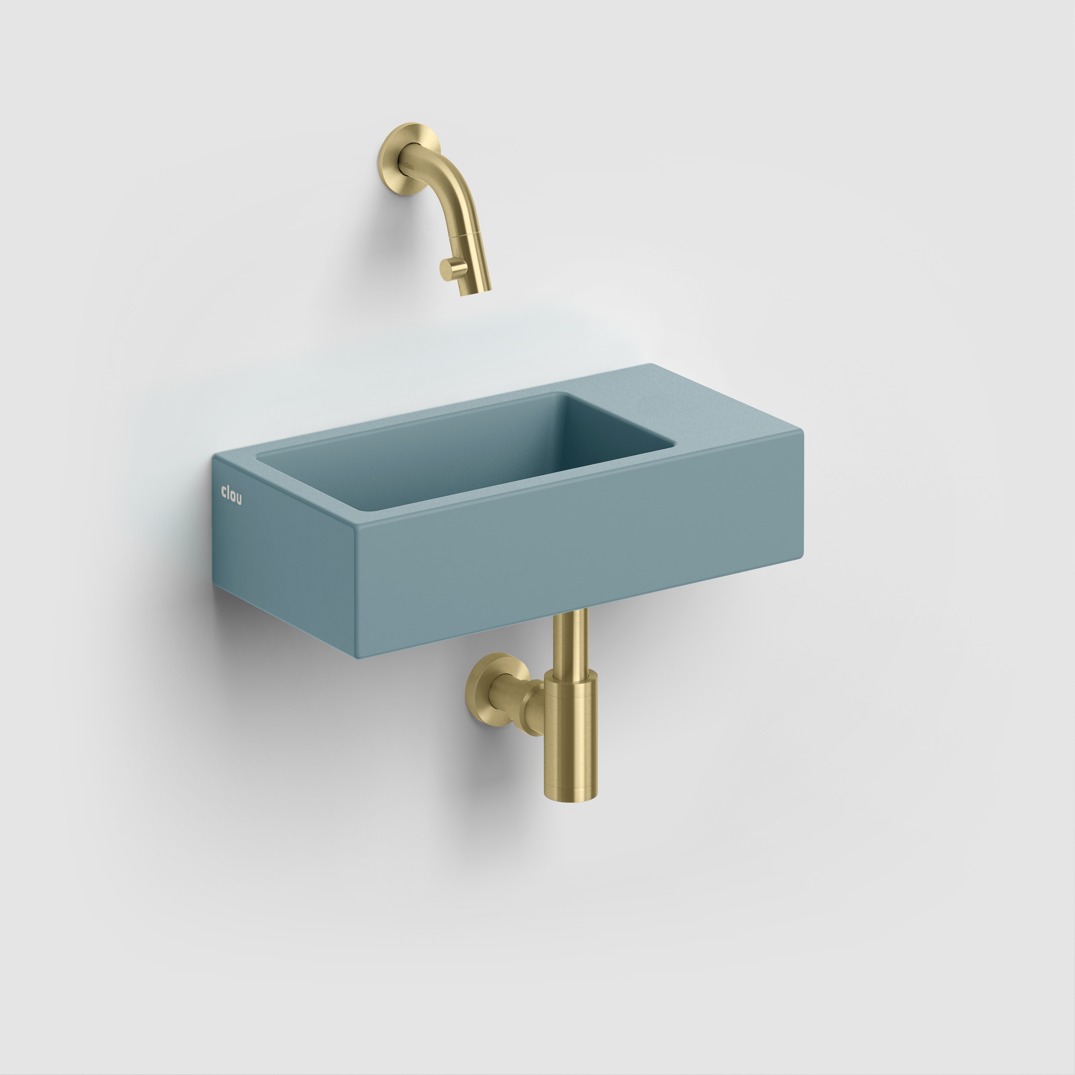 Flush 3 fontein rechts 36cm, zonder kraangat, met afvoerplug, mat blauw keramiek