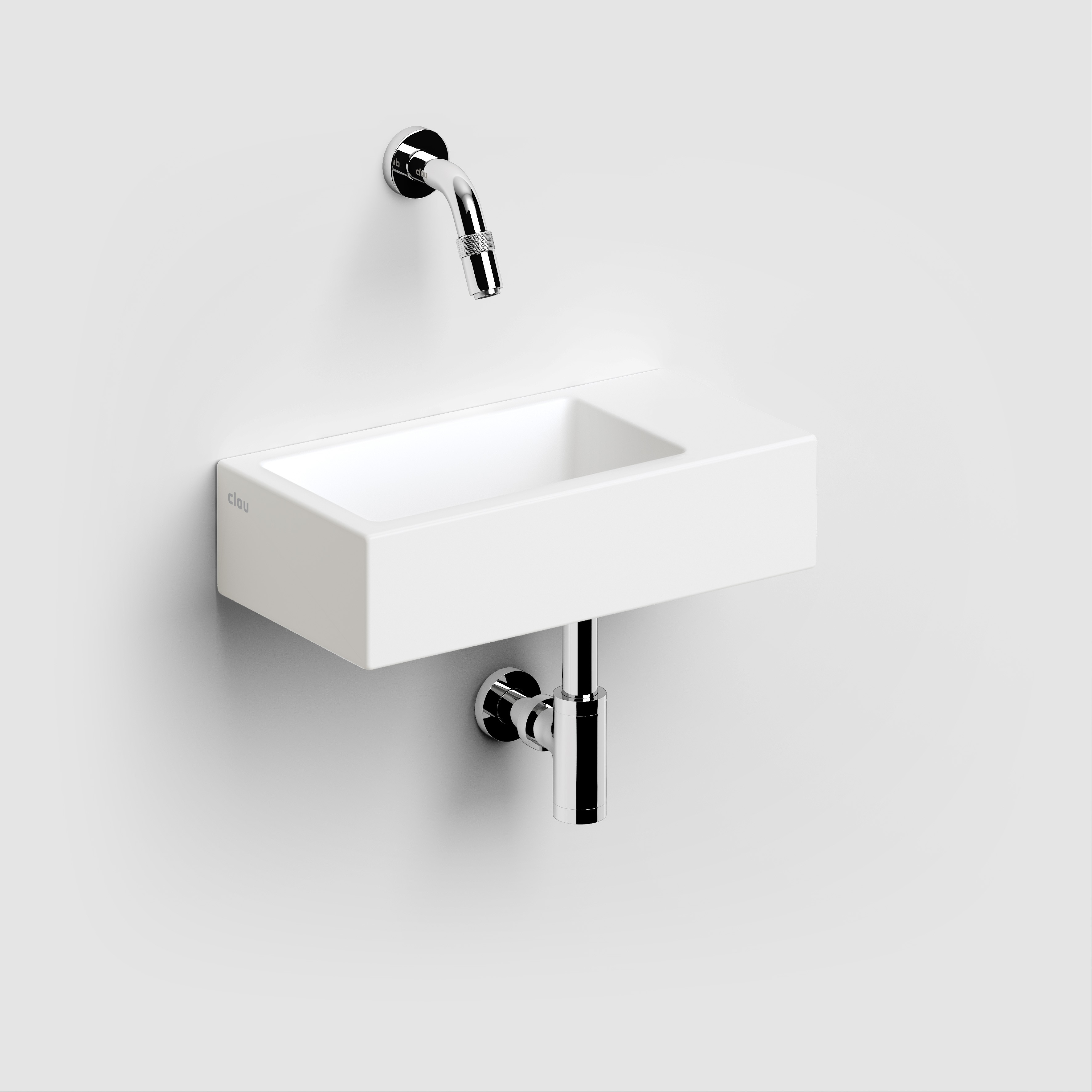 Flush 3 fontein 36cm, zonder kraangat, rechts, met afvoerplug, mat wit keramiek