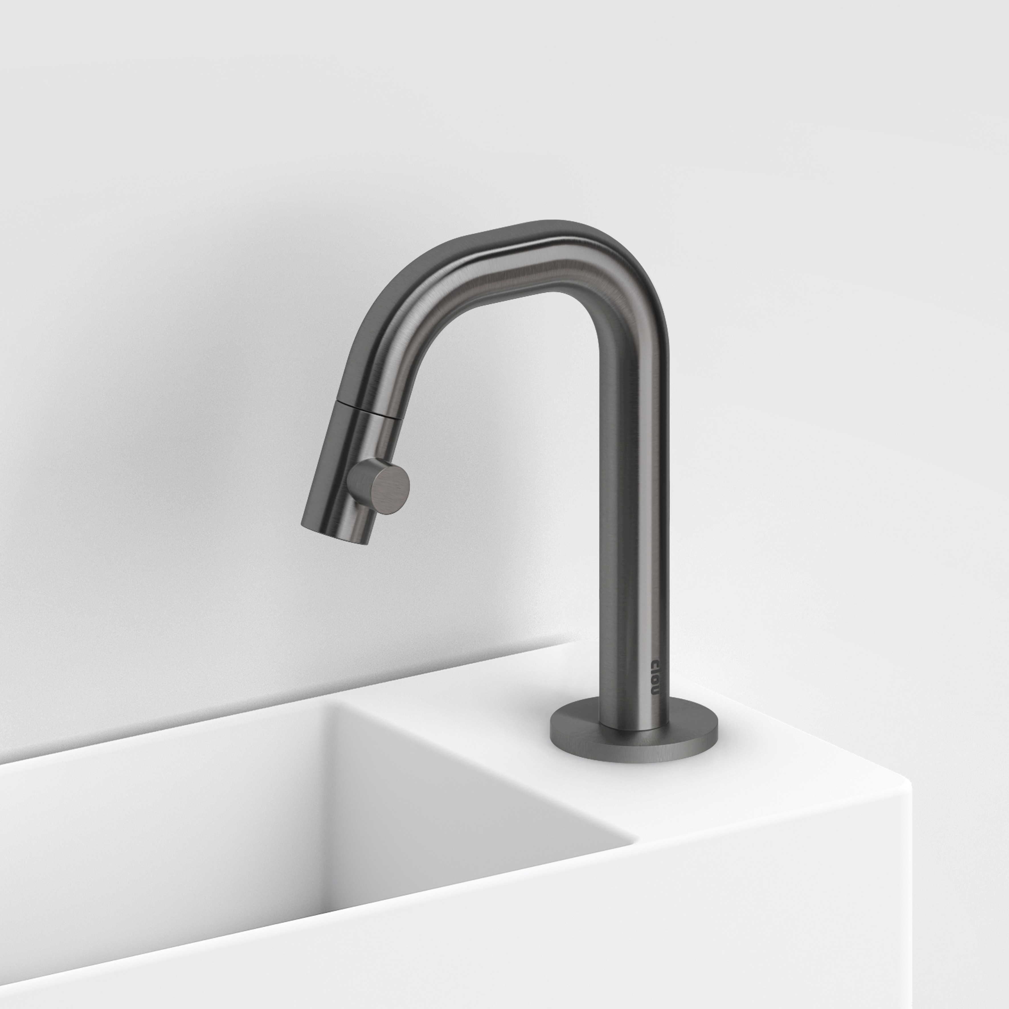 Kaldur fonteinkraan, korte uitloop, rechts, gunmetal geborsteld PVD