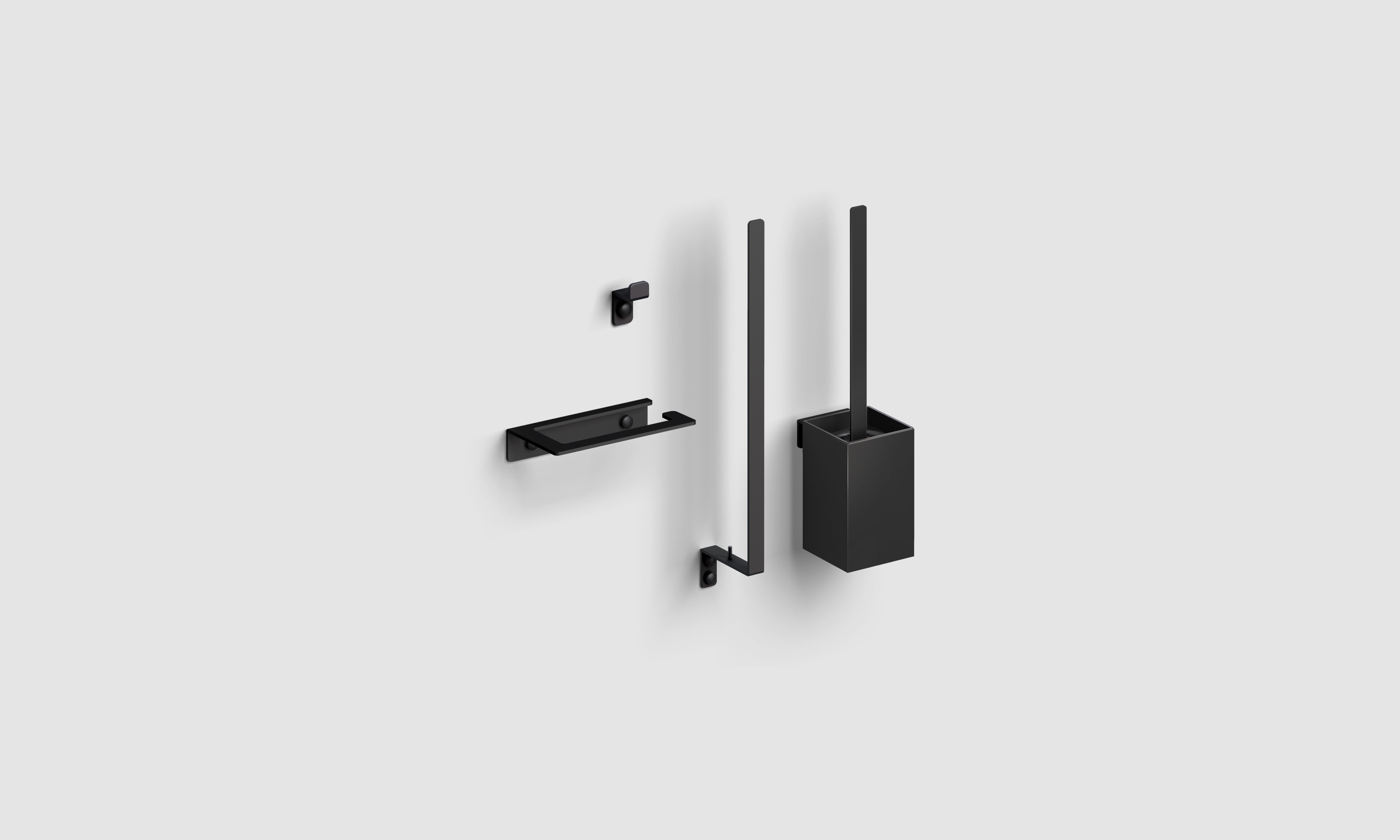 Fold accessoireset bestaande uit toiletborstel, toiletrolhouder, reserverolhouder en kledinghaak, mat zwart