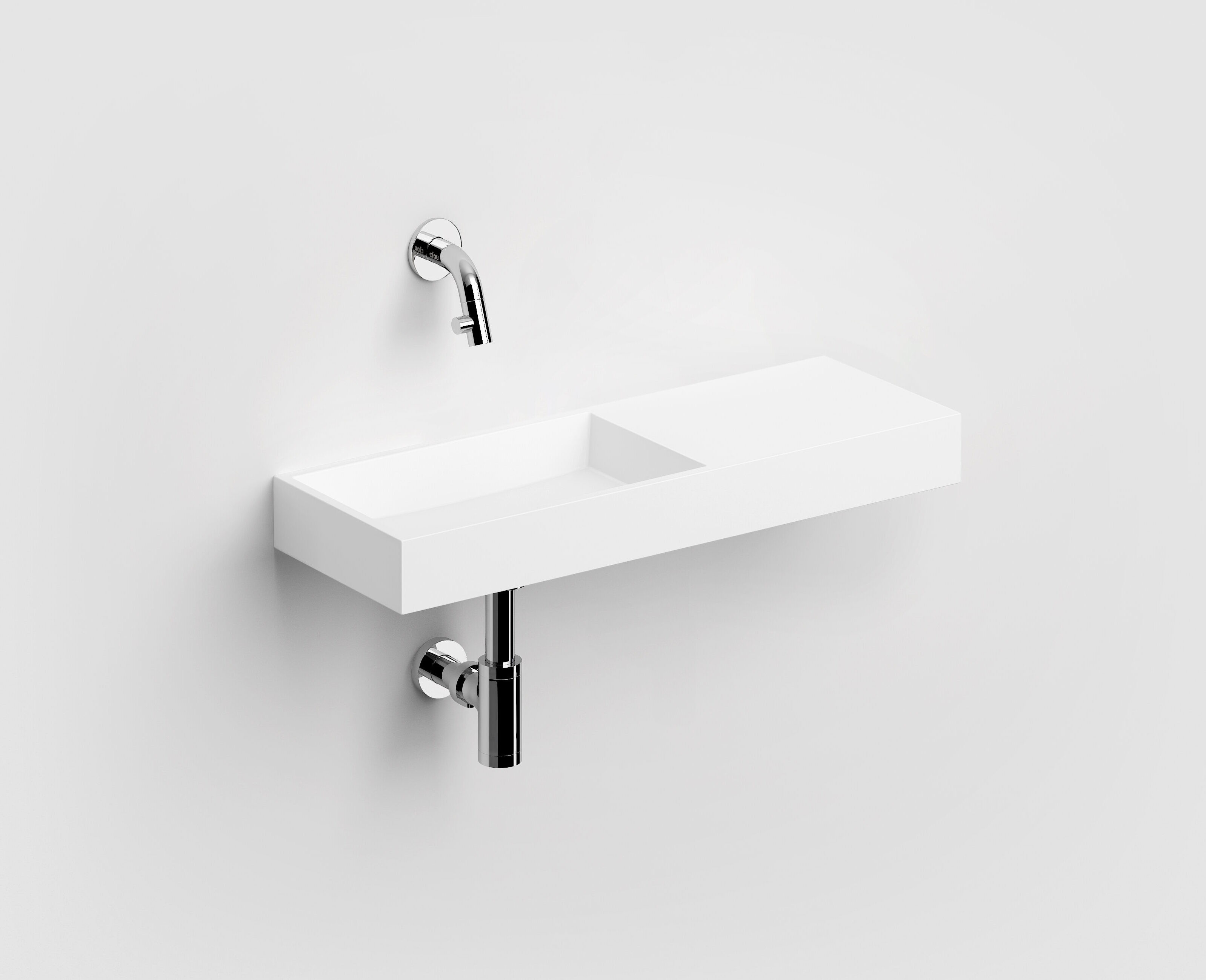 Mini Wash Me fontein 56cm, met voorbewerkt kraangat rechts, mat wit aluite