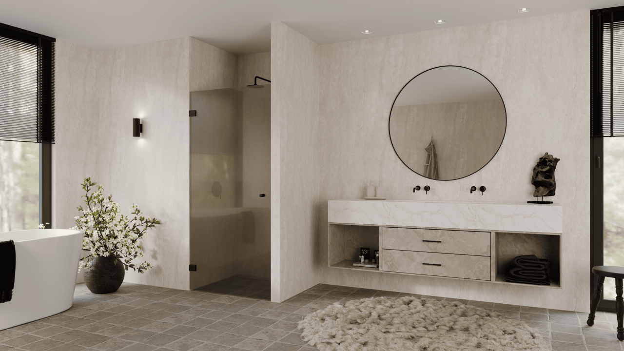 Nisdeur 8mm rookglas brons max 100x200 cm met glans gun metal glans beslag en designgat