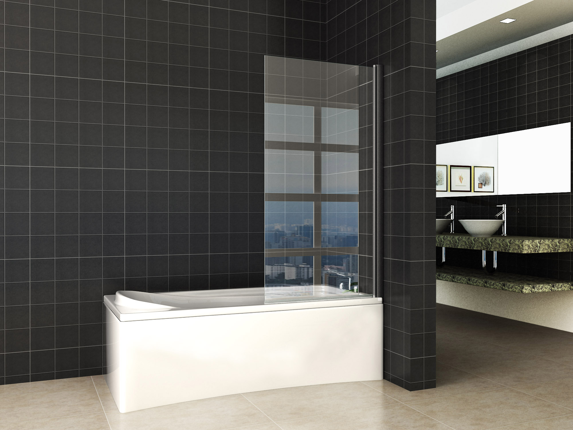 Orbit badwand draaibaar 800 x 1500 x 6 mm nano helder glas