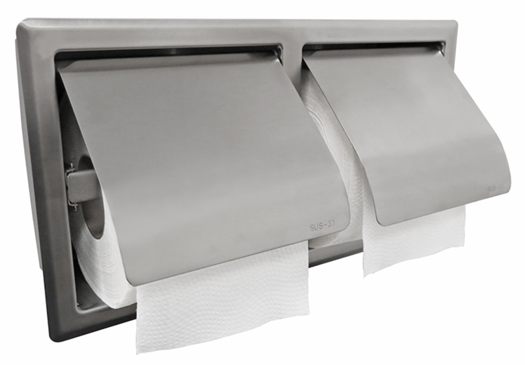 Sunk dubbele inbouw toiletrolhouder met klep