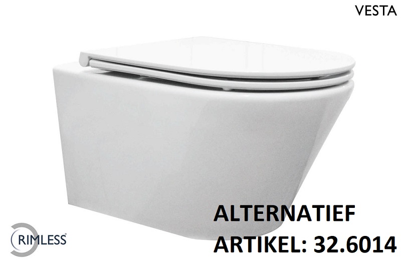 Vesta wandcloset rimless met Flatline toiletzitting softclose en quick release