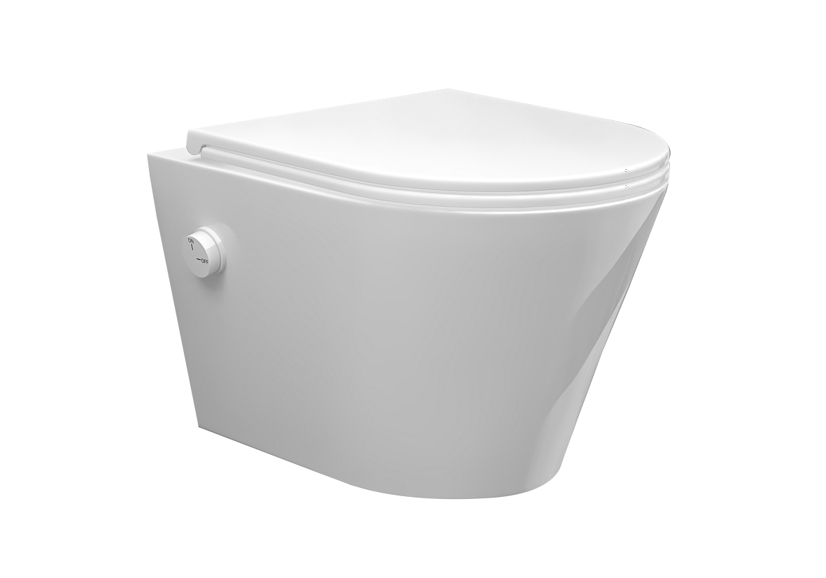 Vesta wandcloset rimless met bidetkraan koud water met Flatline toiletzitting