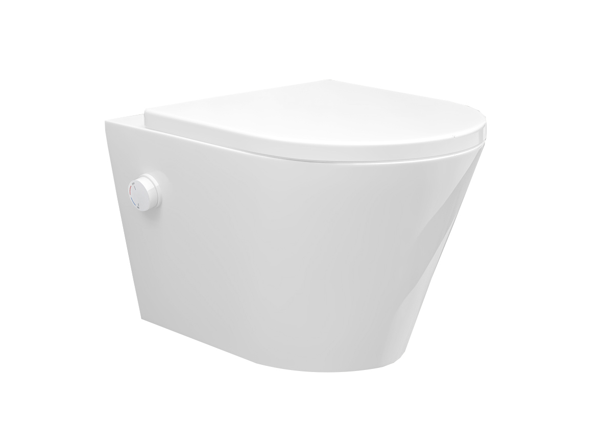 Vesta wandcloset rimless met bidetkraan warm koud water met Shade slim toiletzitting