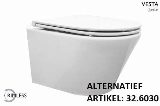 Vesta junior wandcloset rimless verkort met Flatline toiletzitting softclose en quick release