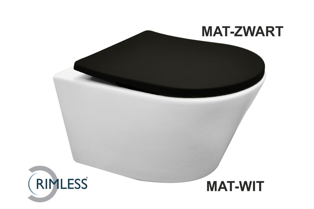 Vesta wandcloset rimless mat wit met Shade slim toiletzitting softclose en quick release