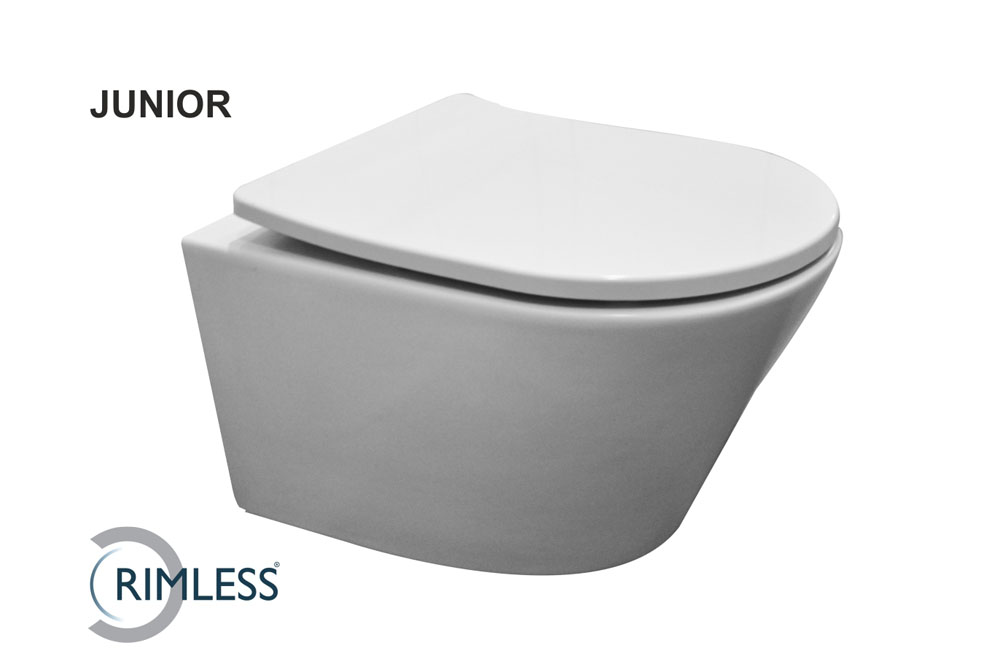 Vesta junior wandcloset rimless verkort met Shade slim toiletzitting softclose en quick release