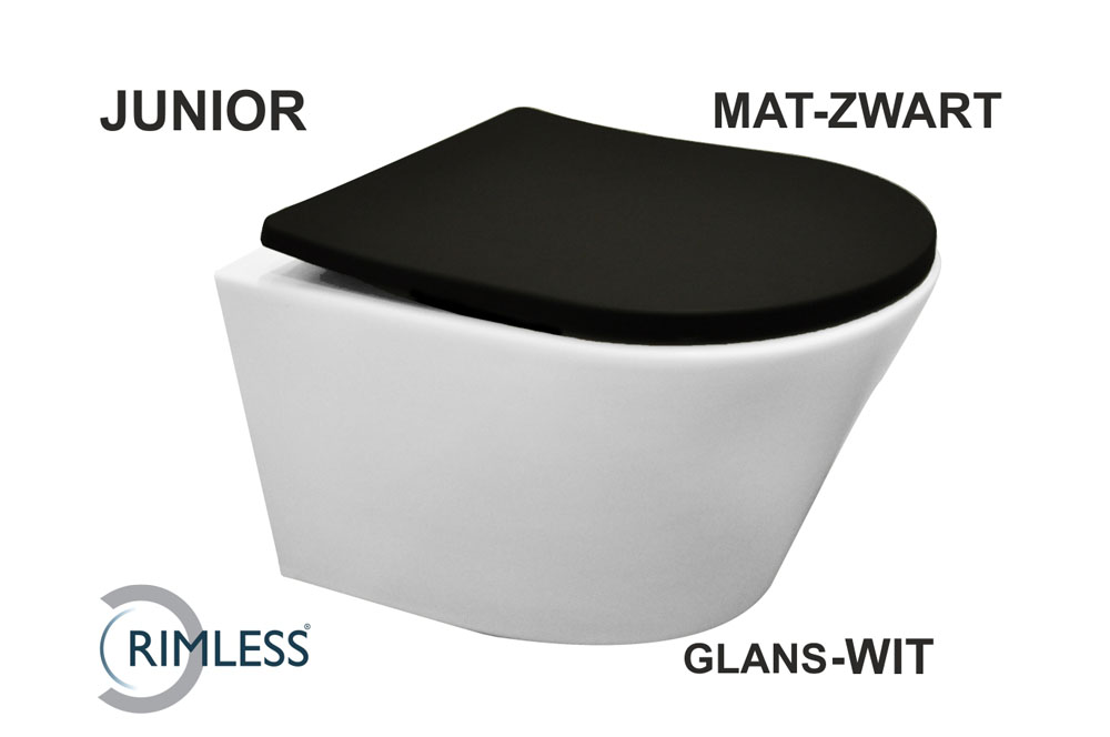 Vesta junior wandcloset rimless verkort glans wit Shade slim toiletzitting softclose en quick release