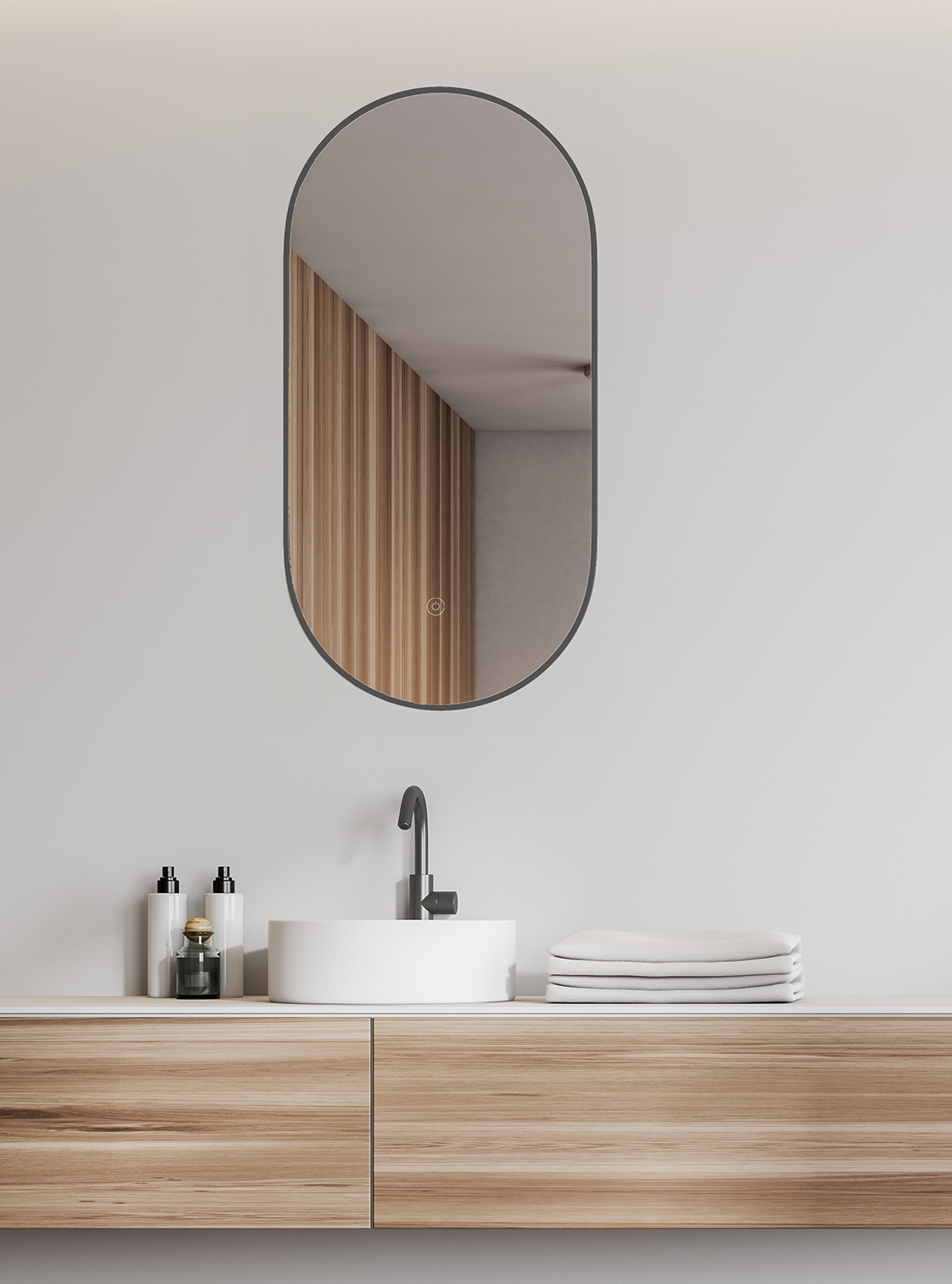 Nomi spiegel met lijst met LED, dimbaar en spiegelverwarming gunmetal