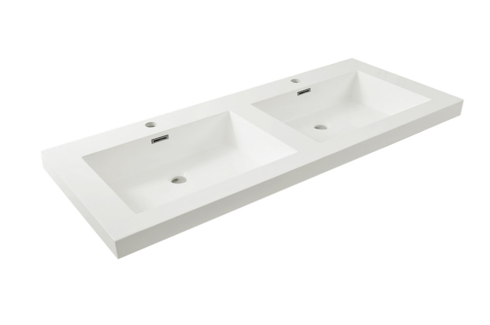 Vision wastafel dubbel met 2 kraangaten 120x46x5, kunstmarmer