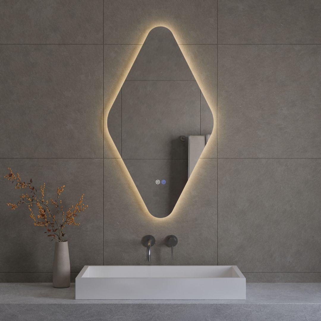 Best-Design "Wieber" ruitvorm spiegel incl.verwarming, 3 kleuren LED verlichting dimbaar 100x50 cm