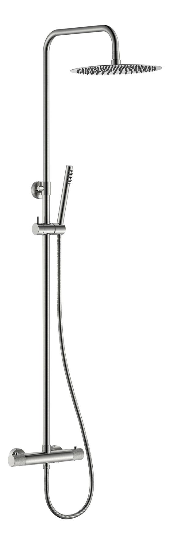Ribbd thermostatische regendoucheset opbouw geborsteld staal PVD