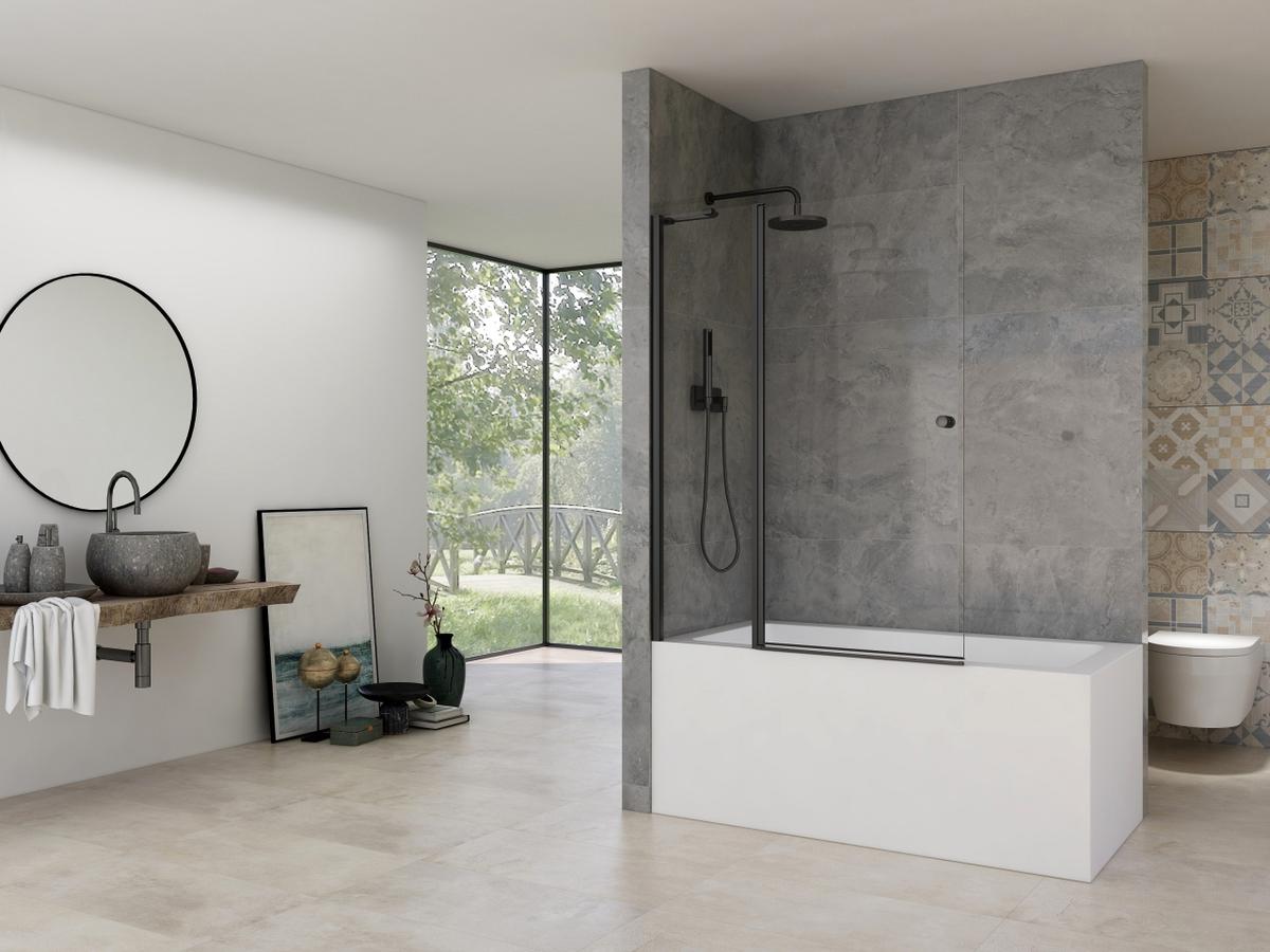 Badklapwand + vast deel zwart Helder glas incl Van Rijn Nano 400-800 x 1500
