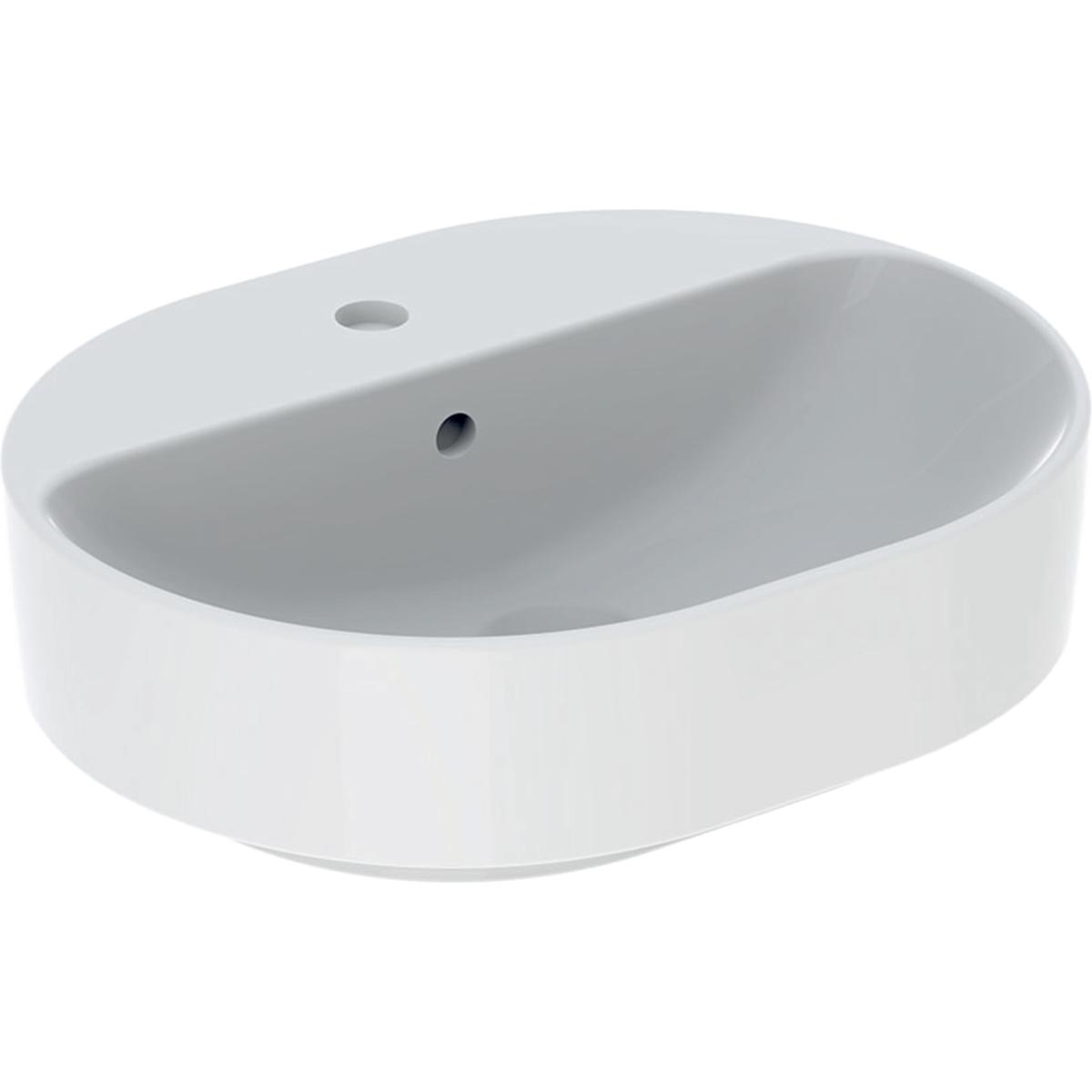 Geberit VariForm Opzetwastafel ellipsvormig 50 cm met kraangat, met overloop