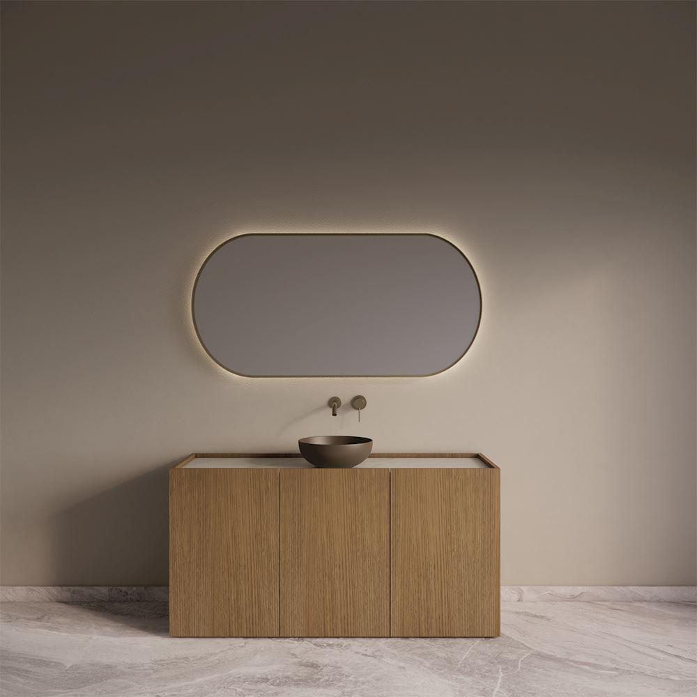 Onderkast Norello Castle Brown 3-Deurs 160 cm incl. Compact Board Recht Wit Marmer 160 cm