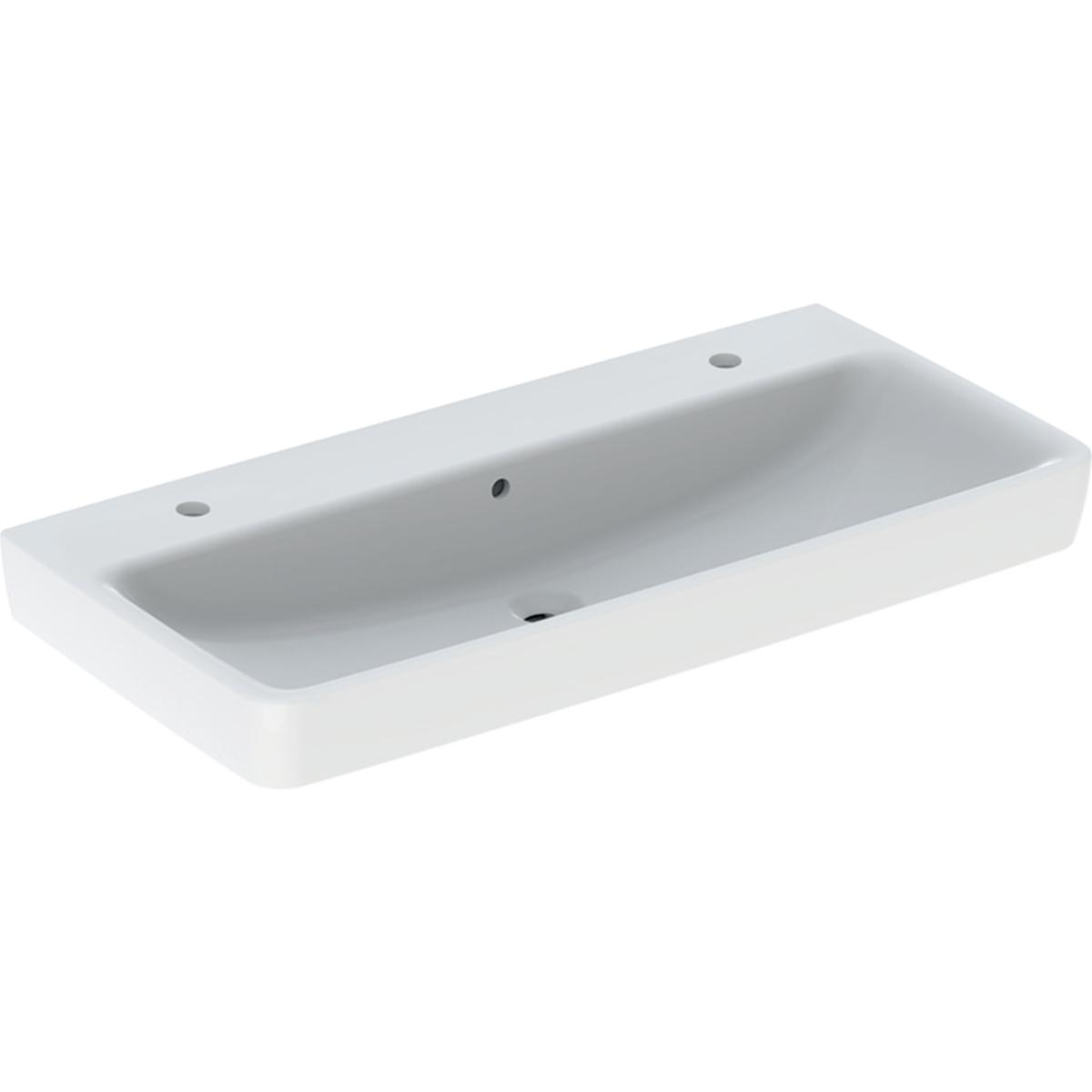 Geberit Renova Plan Opzetwastafel 100 cm met twee kraangaten, met overloop