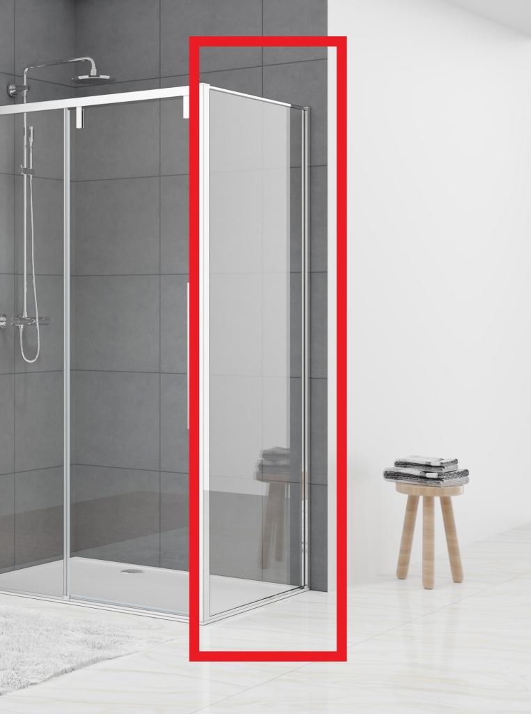 Wand voor hoekcabine 980-995 x 2000 helder glas 8 mm incl. glasbehandeling, chroom. Combineren met schuifdeur naar keuze.