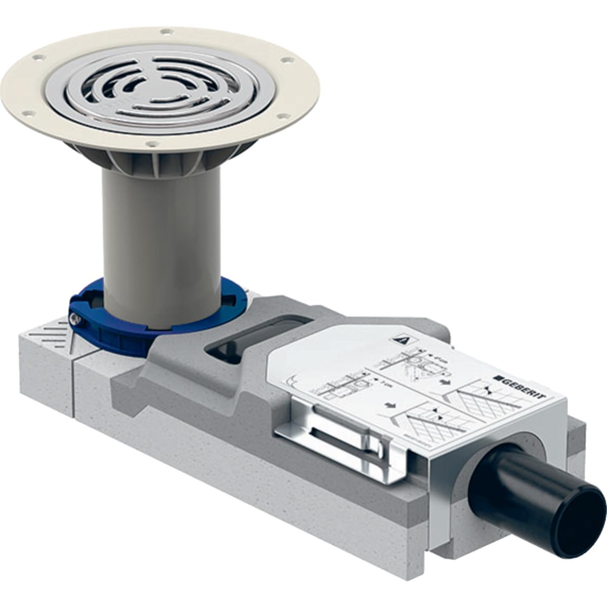 Geberit douche vloerafvoer, afwerkvloer dikte bij afvoer 85–110 mm