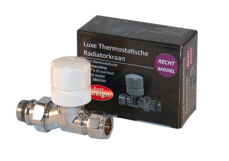 Best-Design luxe "Thermostatische radiatorkraan recht" 1/2''x15mm
