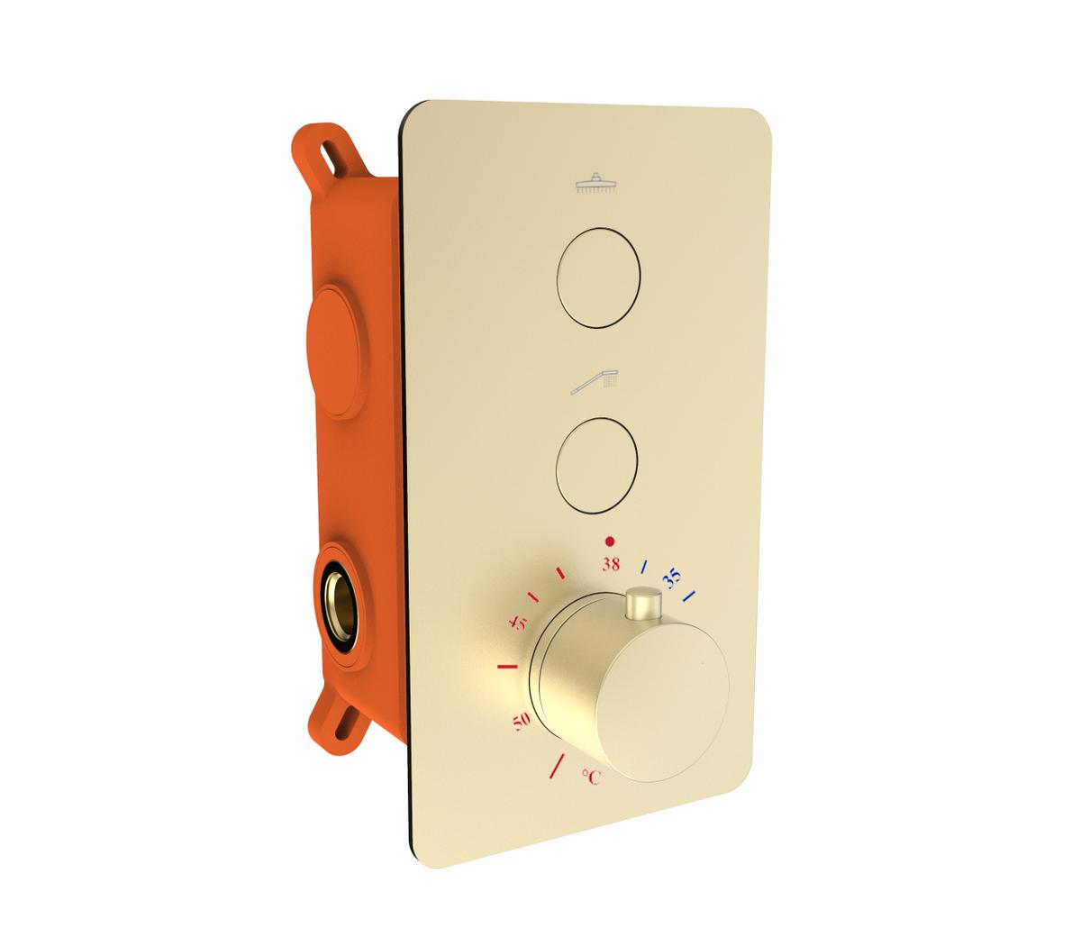 Best-Design "Clic-Nancy" inbouwthermostaat & inb.box 2-weg 1/2" mat-goud