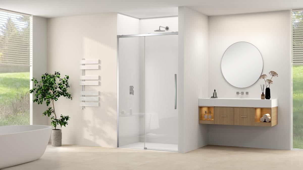 Schuifdeur soft-close rookglas grijs max 120x200 cm met Inox/rvs look beslag en greep