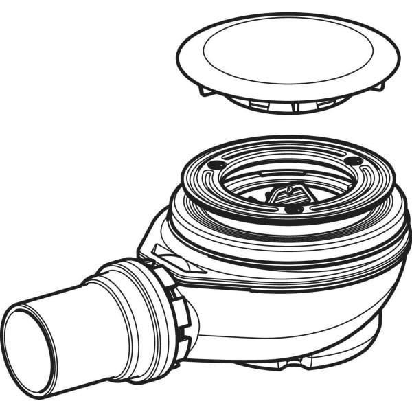Geberit douchebakafvoer d90 deksel waterslot 50 mm: PE d50 gl-chroom
