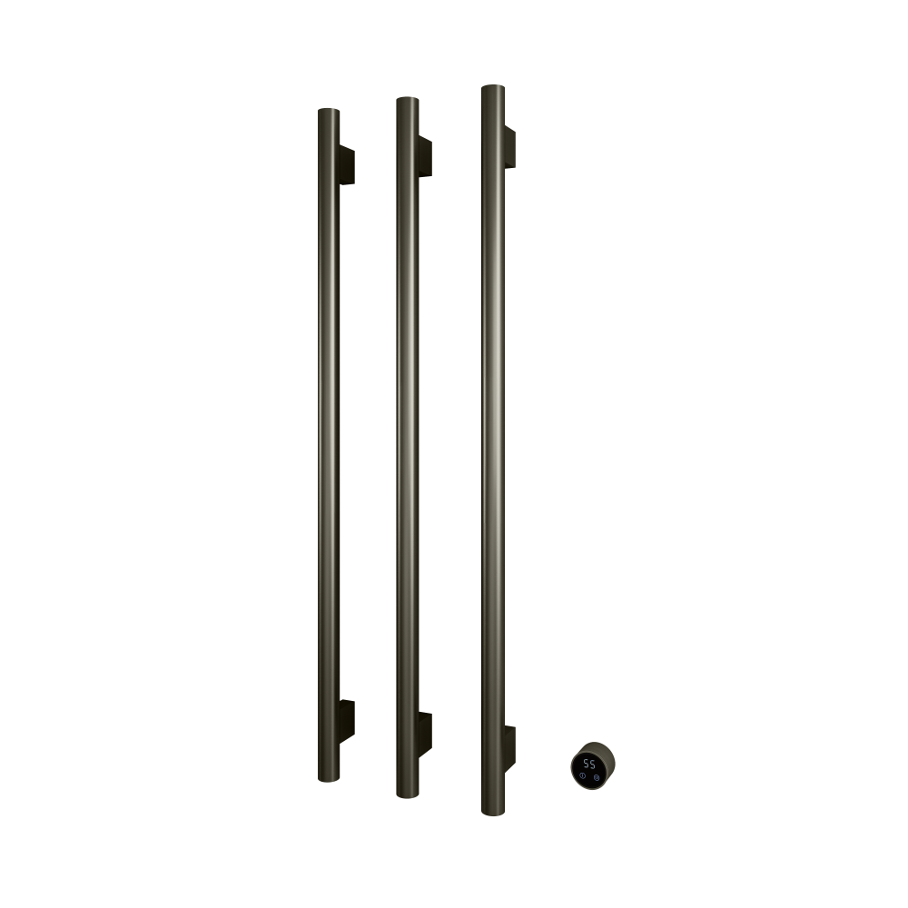 Set met 3 verticaal verwarmde handdoek rails Round 135 cm &More RARV135-3 — Geborsteld nikkel