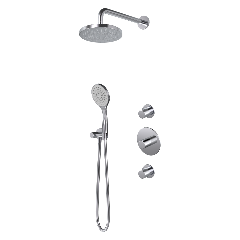 Buddy IBS12 inbouw-doucheset met 2 stopkranen - Chroom - Rond, 3 standen handdouche - Wandarm 35 cm - Rond Ø20 cm hoofddouche - zonder glijstang