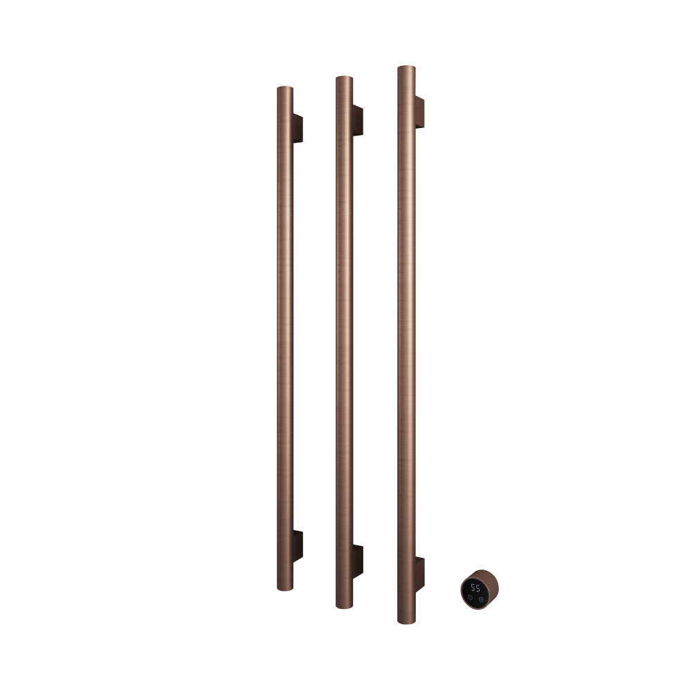 Set met 3 verticaal verwarmde handdoek rails Round 135 cm &More RARV135-3 — Geborsteld koper PVD