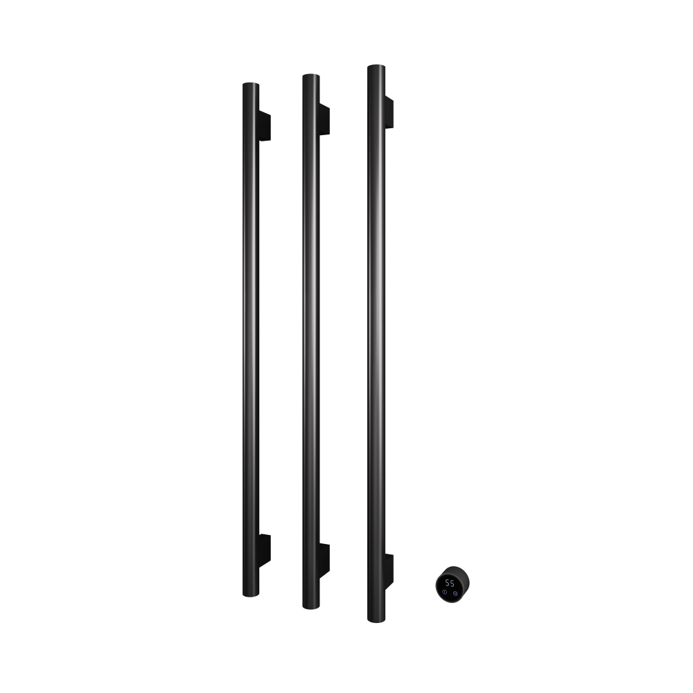 Set met 3 verticaal verwarmde handdoek rails Round 135 cm &More RARV135-3 — Geborsteld gunmetal PVD
