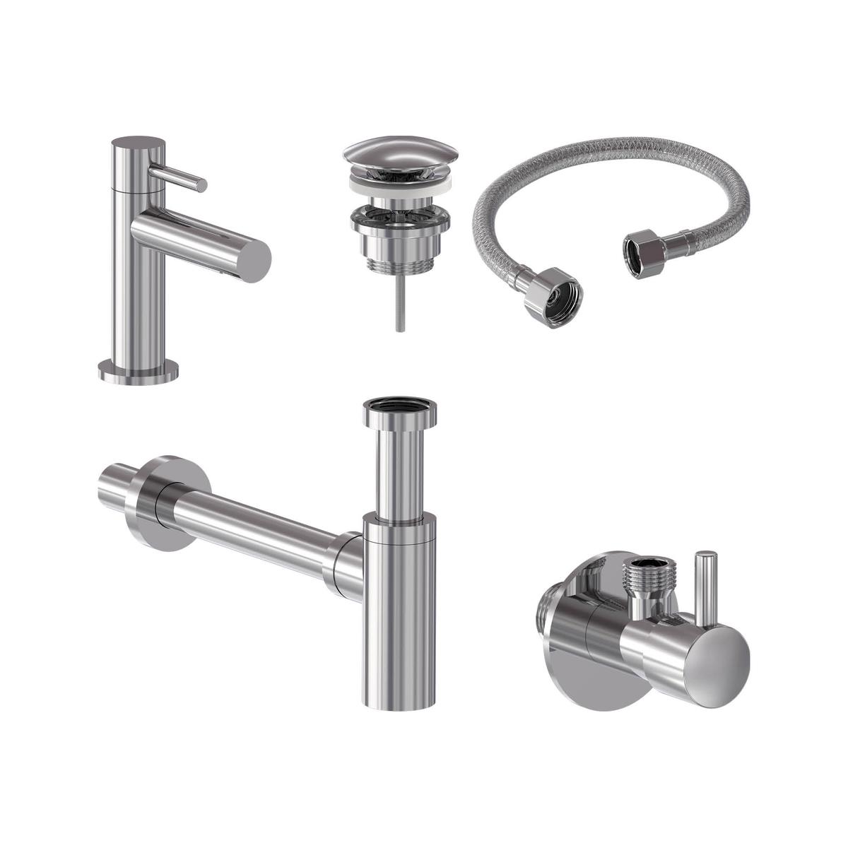 Combiset+ fonteinkraan, designplug, syphon, slang en stopkraan - Chroom