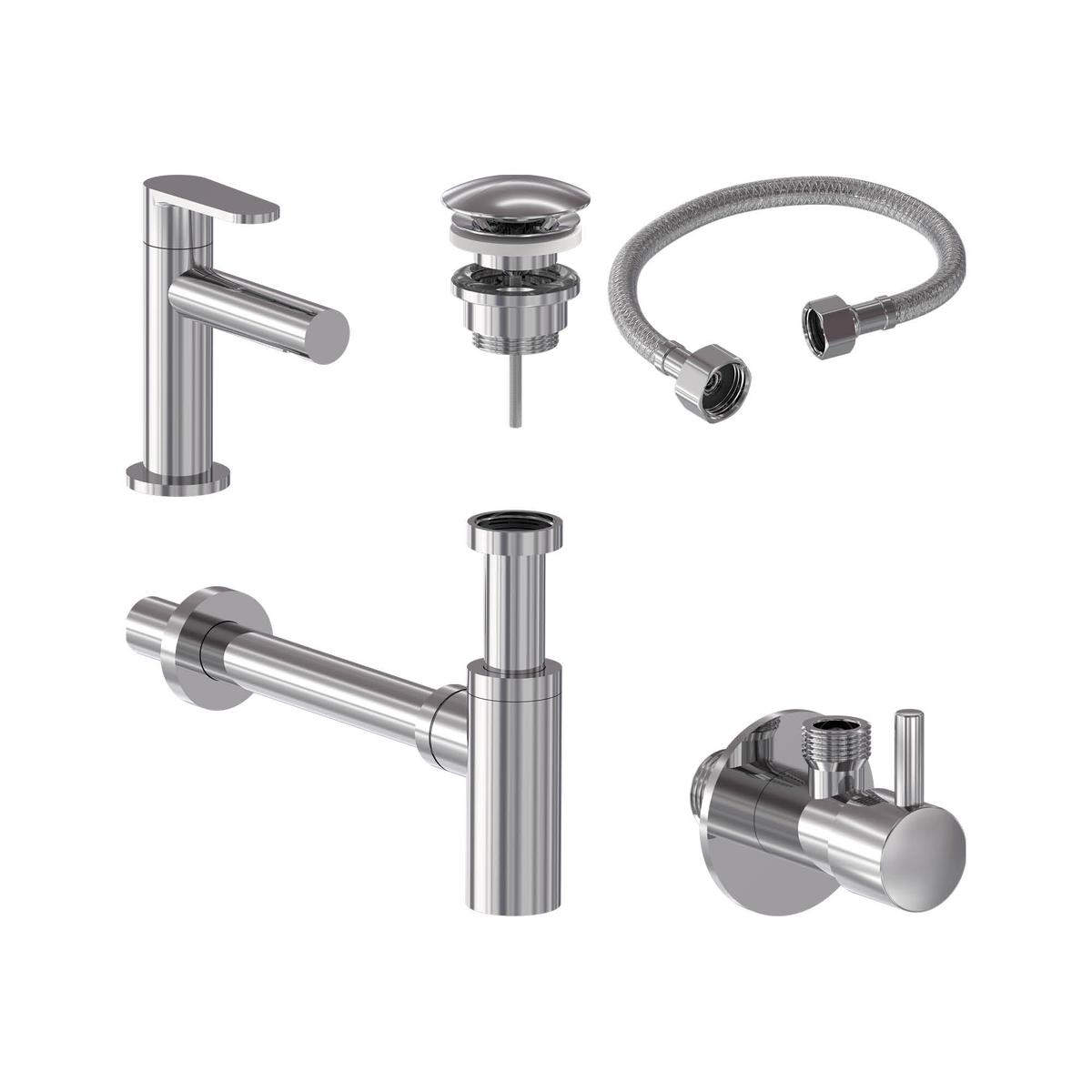 Combiset+ fonteinkraan, designplug, syphon, slang en stopkraan - Chroom